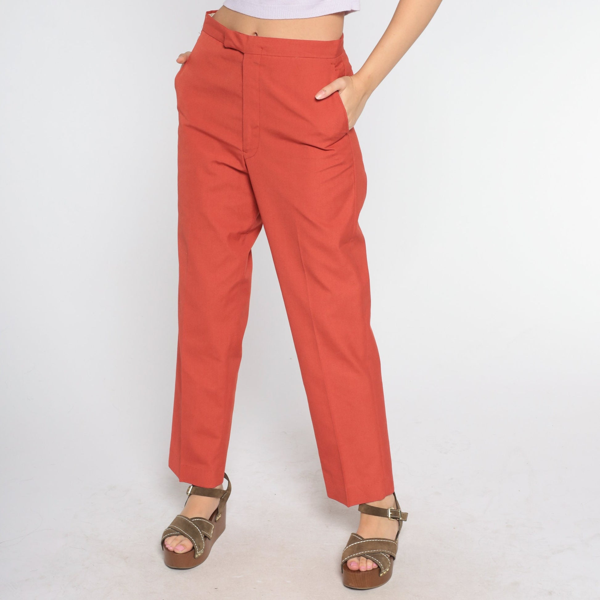 70s Terracotta High-Rise Straight Leg Trousers Small S