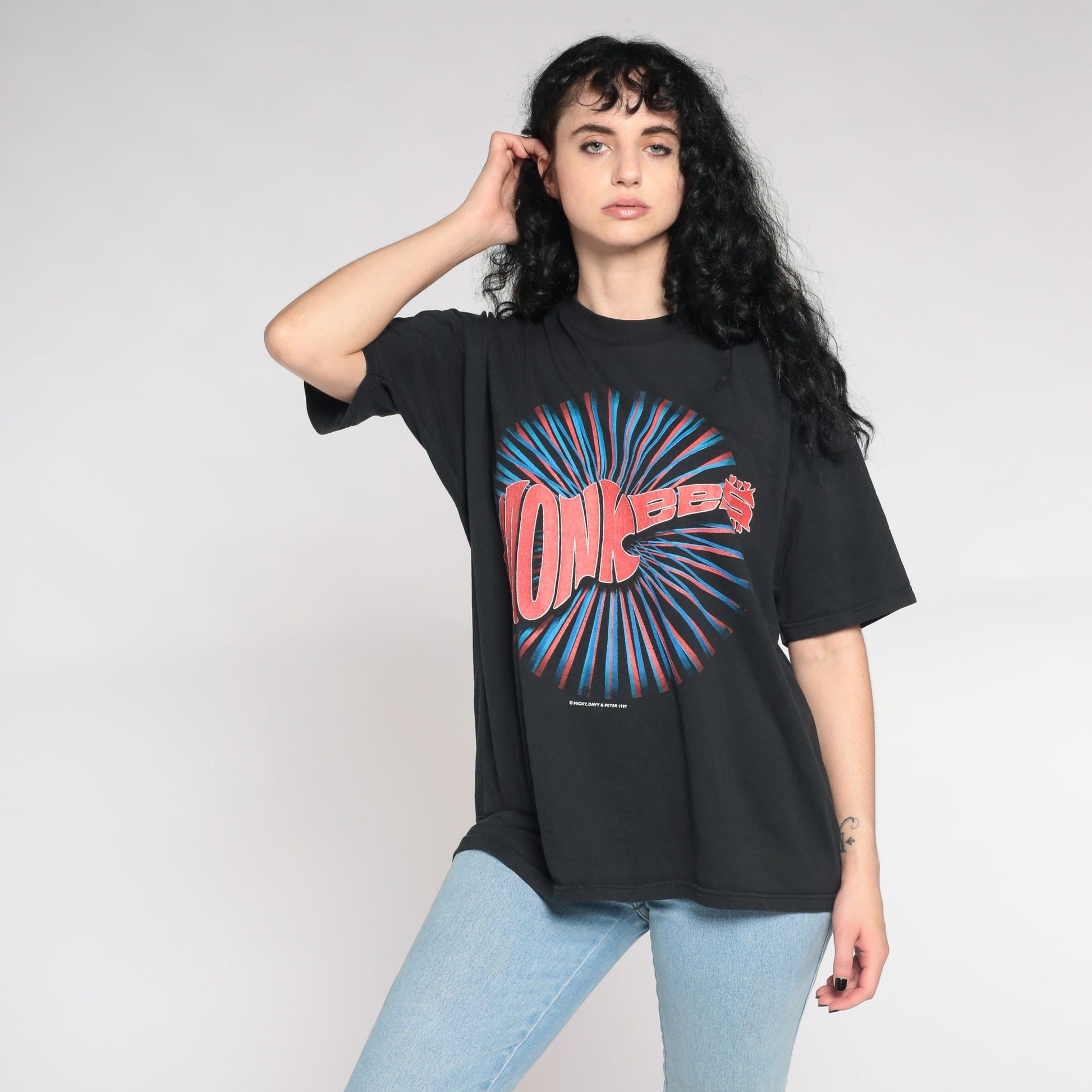 1997 The Monkees Tour Band T-Shirt Black Cotton Extra Large XL