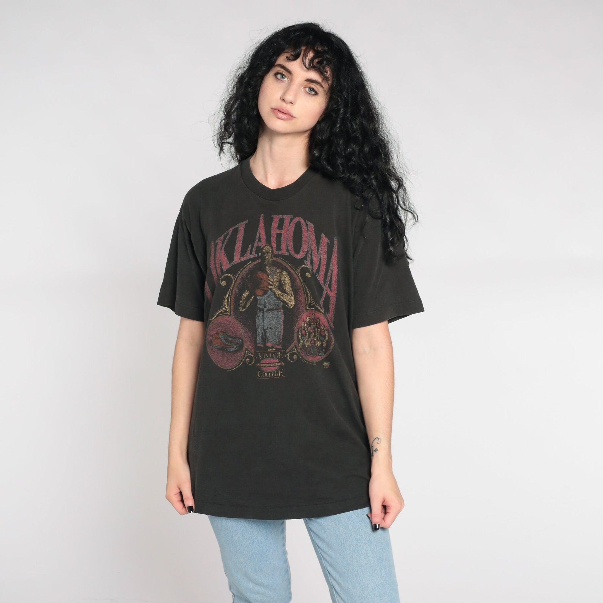 90s Oklahoma Basketball College T-Shirt Faded Black Single Stitch Extra Large