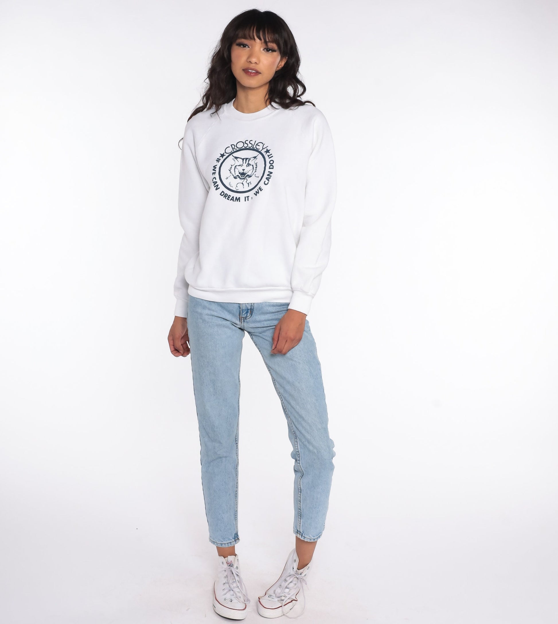 90s Crossley Bobcat Mascot Sweatshirt White Crewneck Slogan Medium