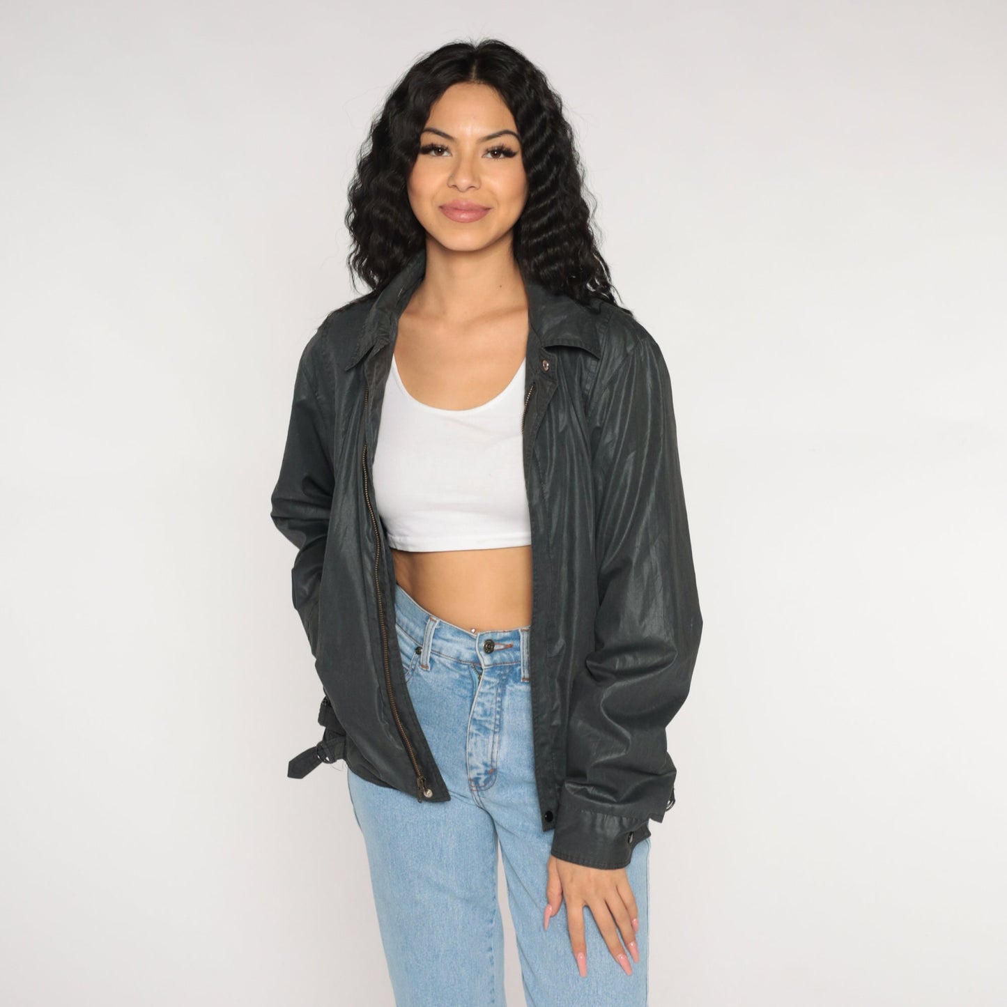 90s Ellesse Windbreaker Jacket Charcoal Grey Zip-Up Medium