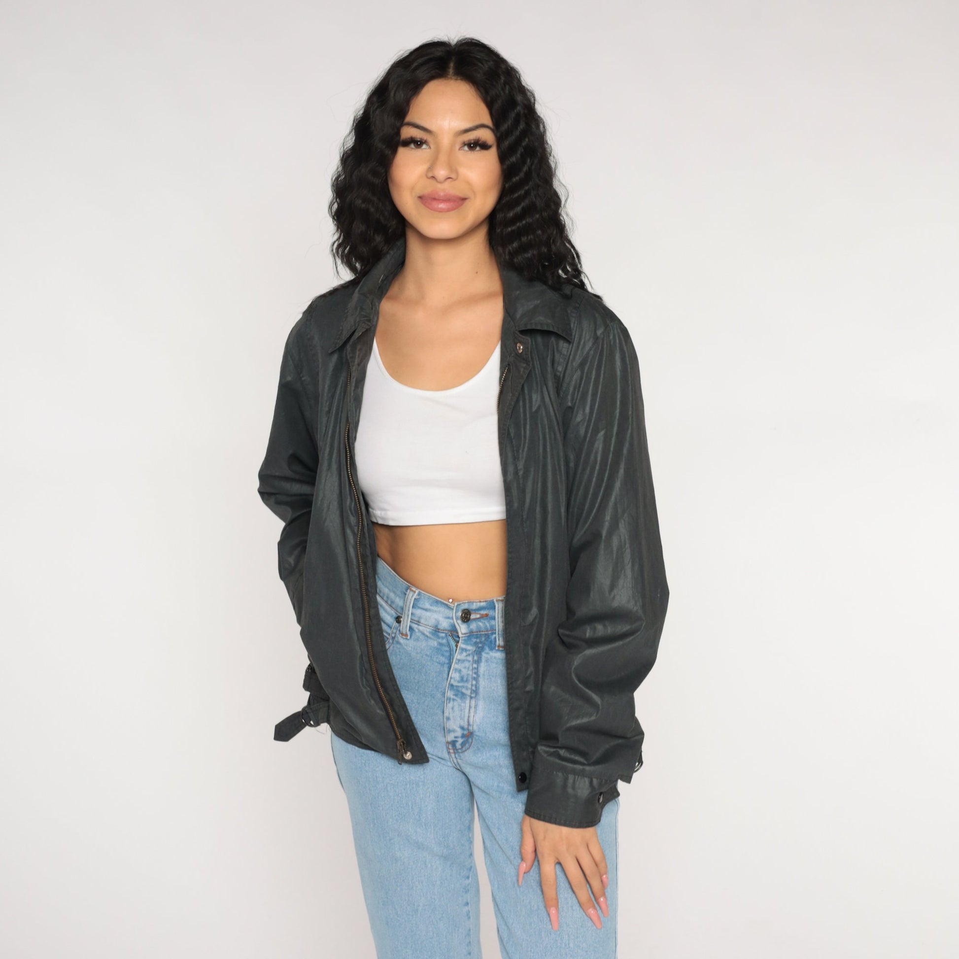 90s Ellesse Windbreaker Jacket Charcoal Grey Zip-Up Medium