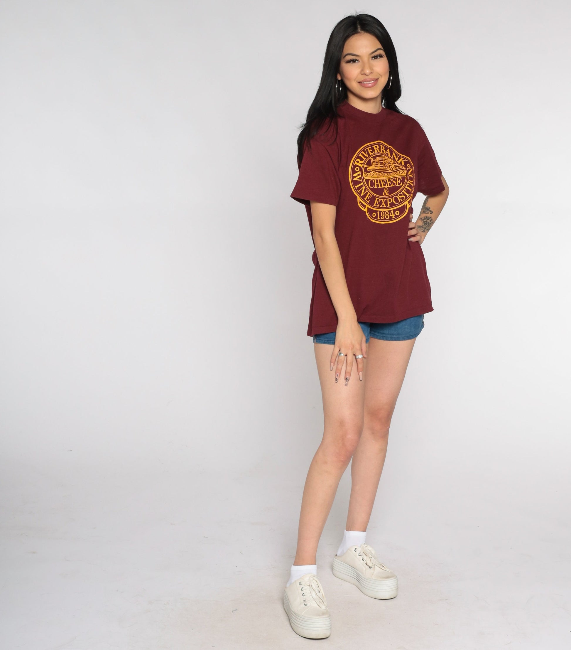 1984 Riverbank Wine & Cheese Exposition Graphic T-Shirt Burgundy Large
