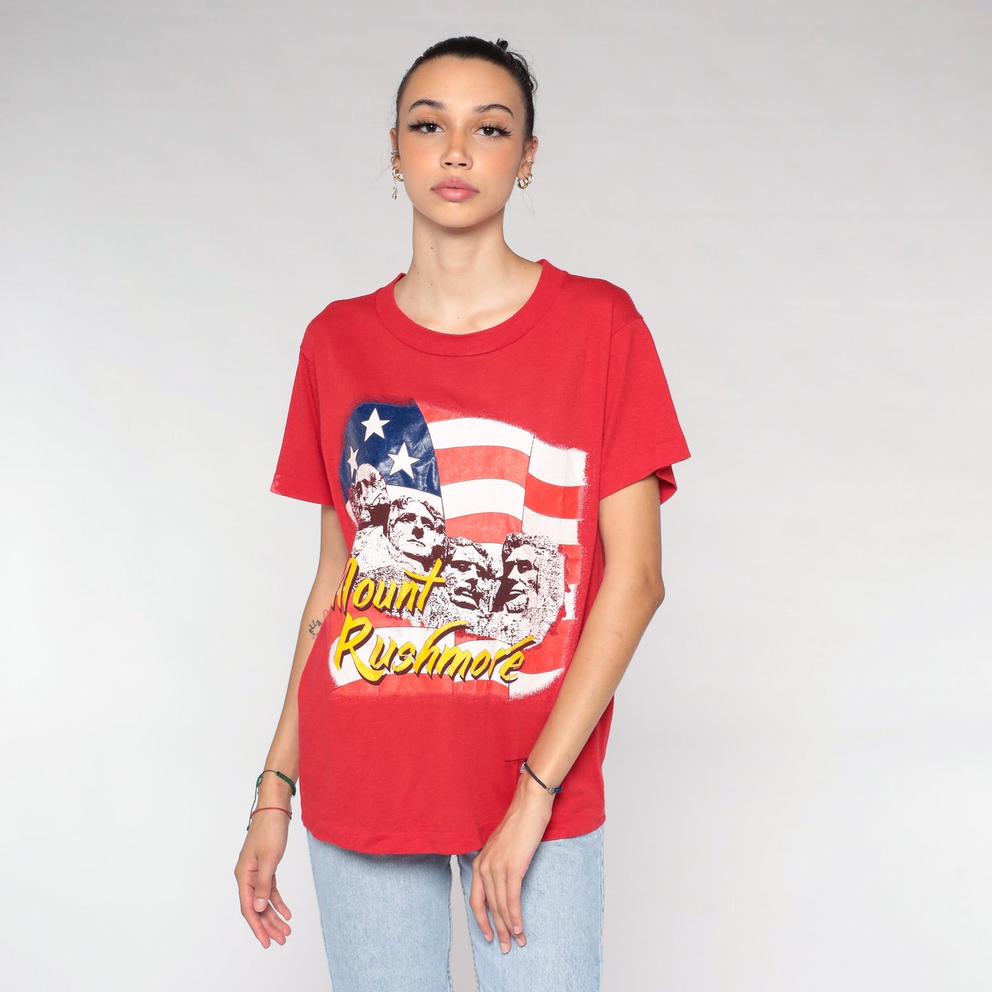 80s Mount Rushmore Single Stitch T-Shirt Red Graphic Tee Medium M