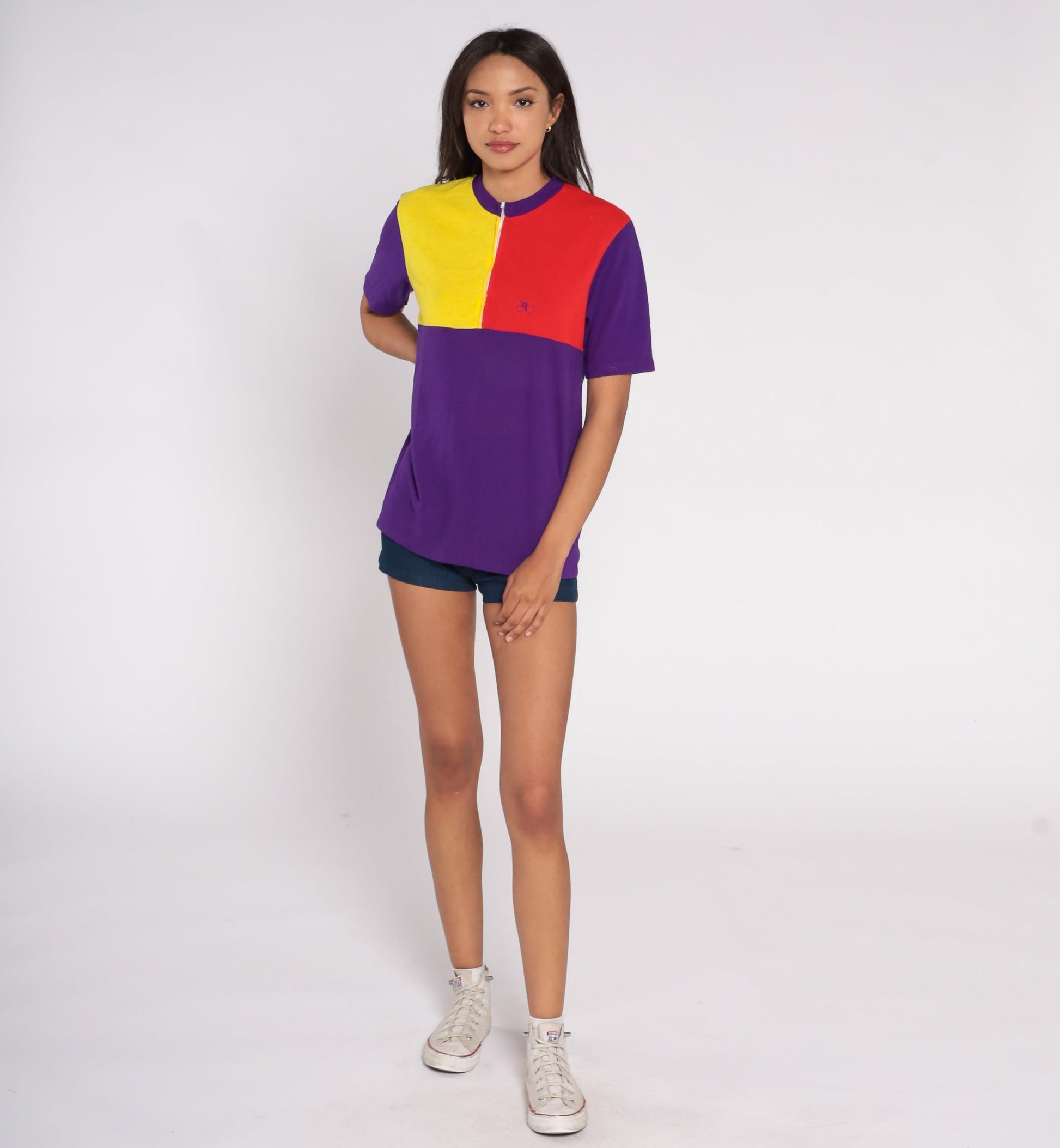 70s Cycle Mates Cycling Jersey Purple Red Yellow Color Block Quarter Zip Medium