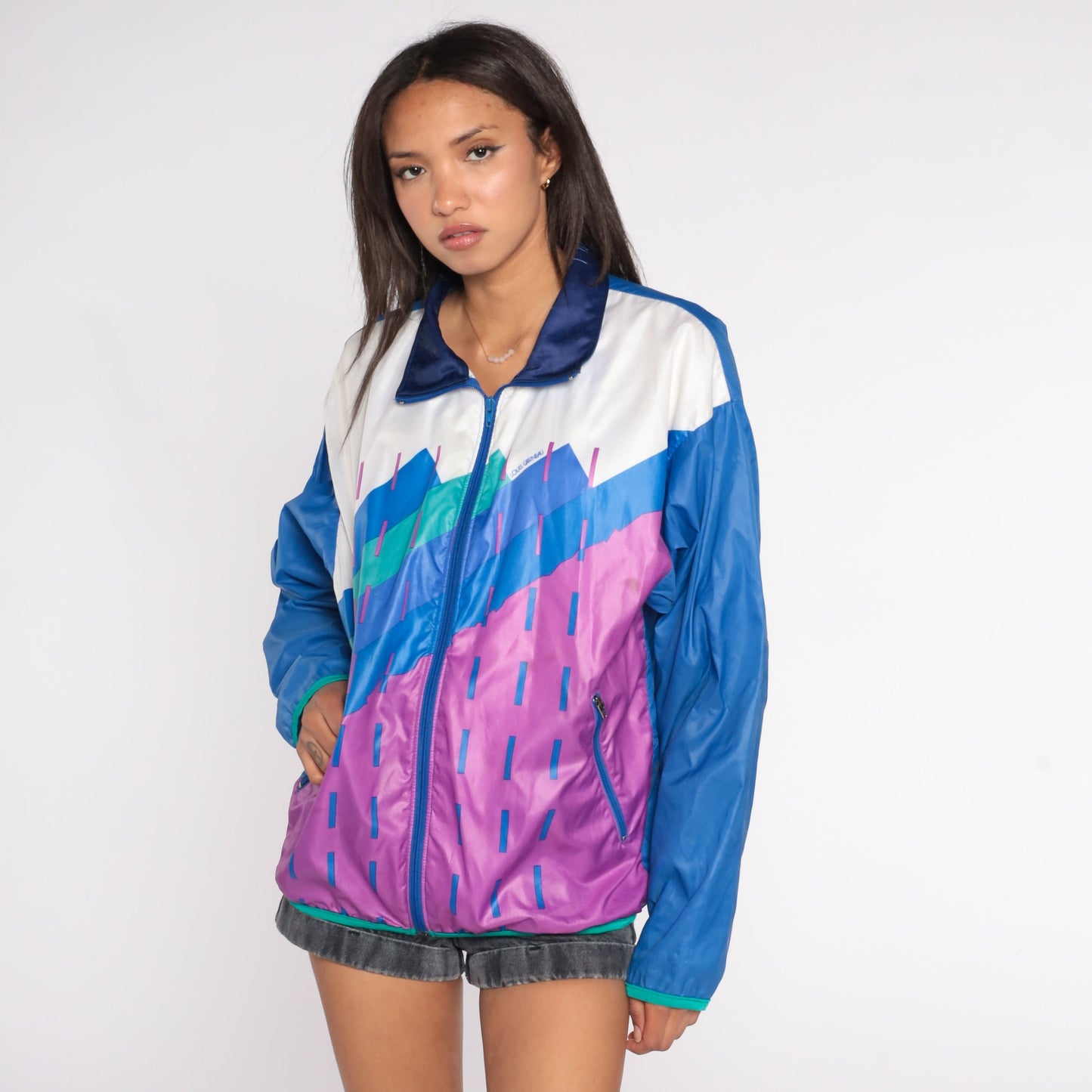 90s Louis Garneau Cycling Windbreaker Jacket Blue Purple White Medium M