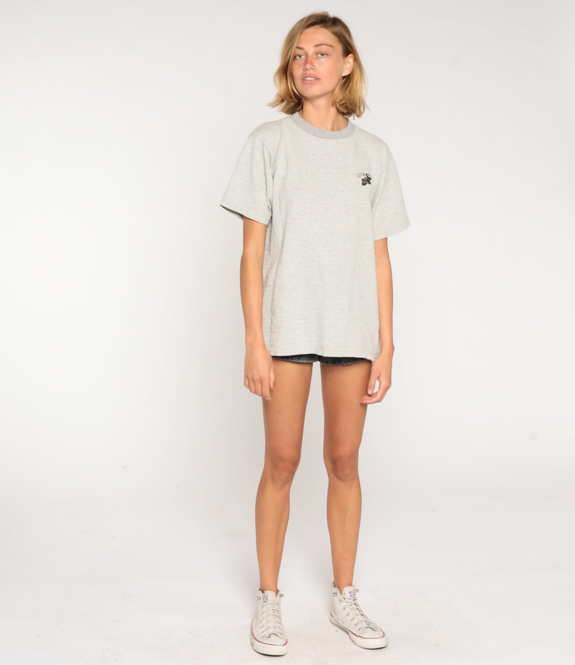 90s Gecko Hawaii Embroidered Logo T-Shirt Heather Grey Ribbed Cotton Large