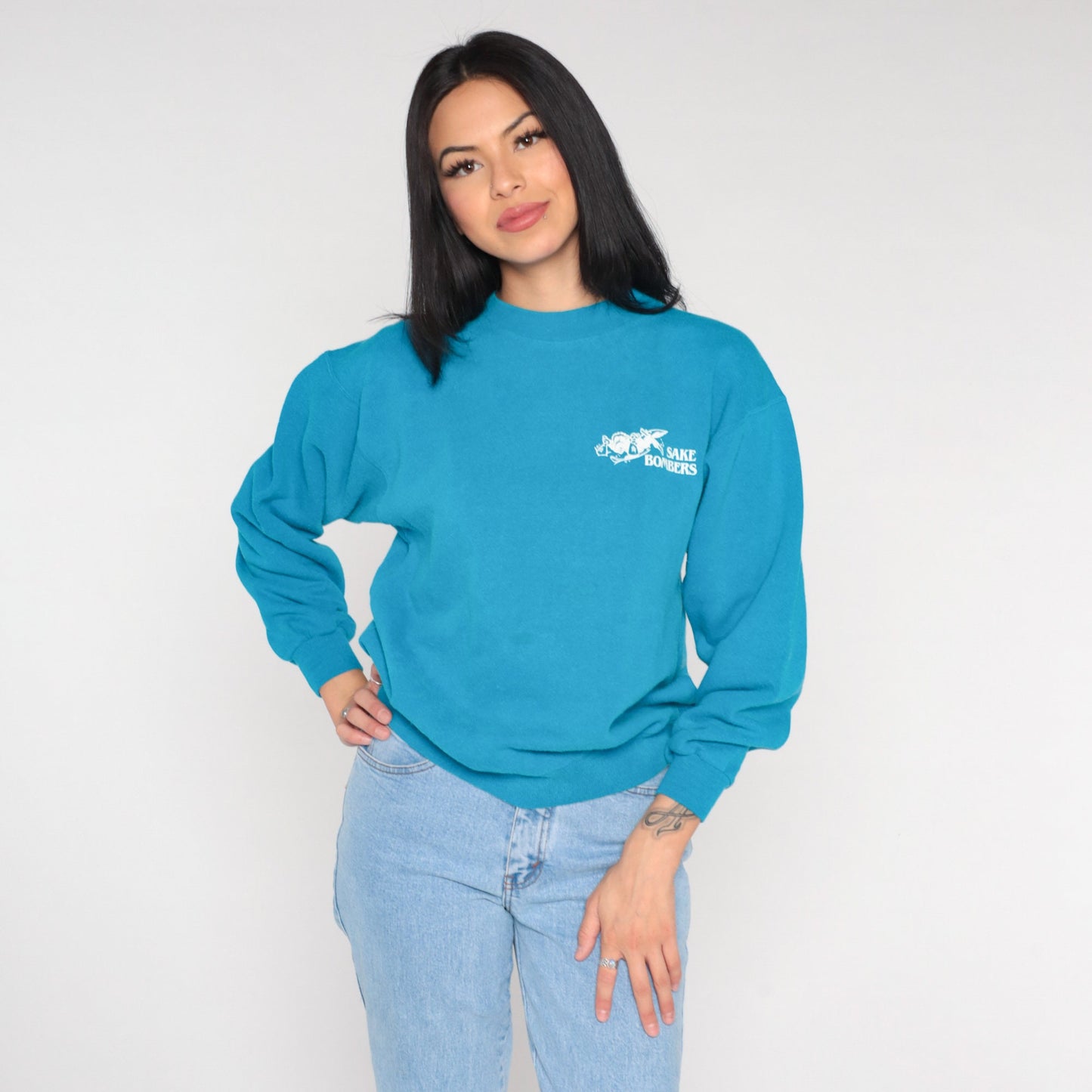 90s Sake Bombers Graphic Sweatshirt Blue Crewneck Medium