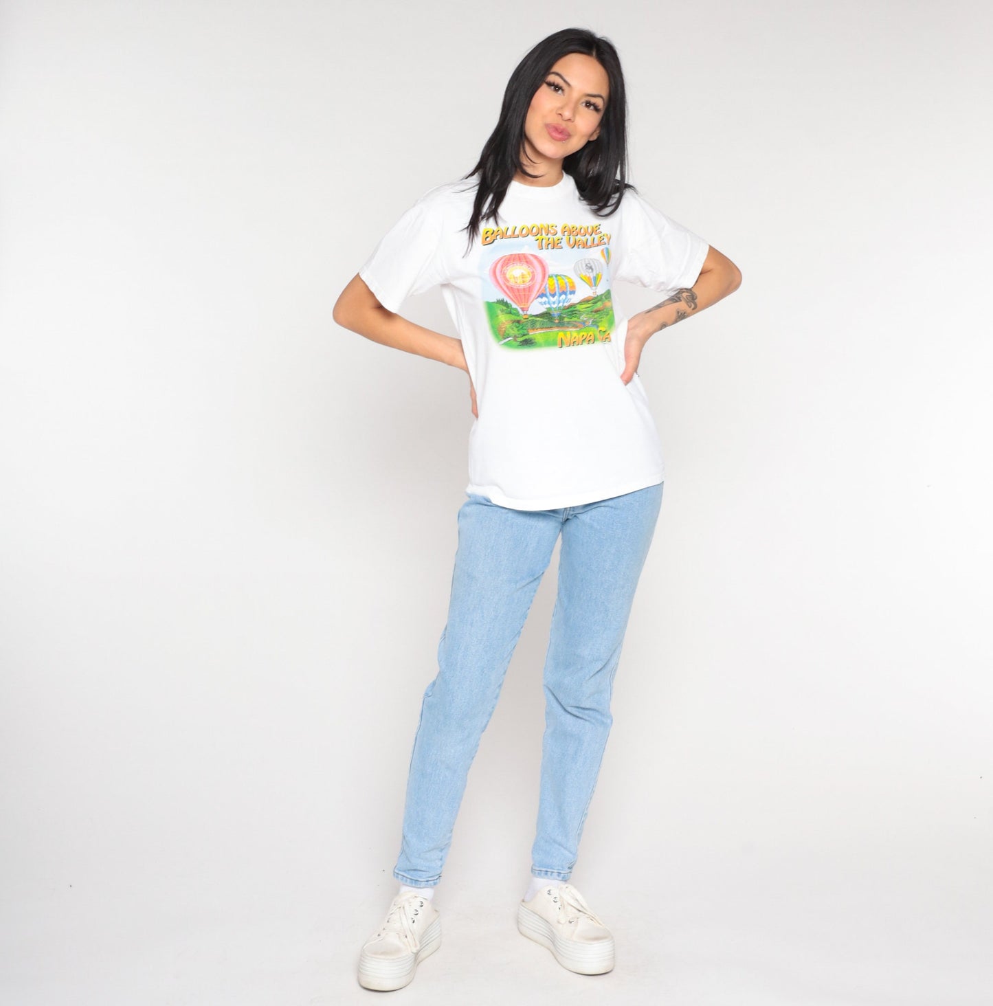 90s Balloons Above the Valley Hot Air Balloon Graphic Tee White Small