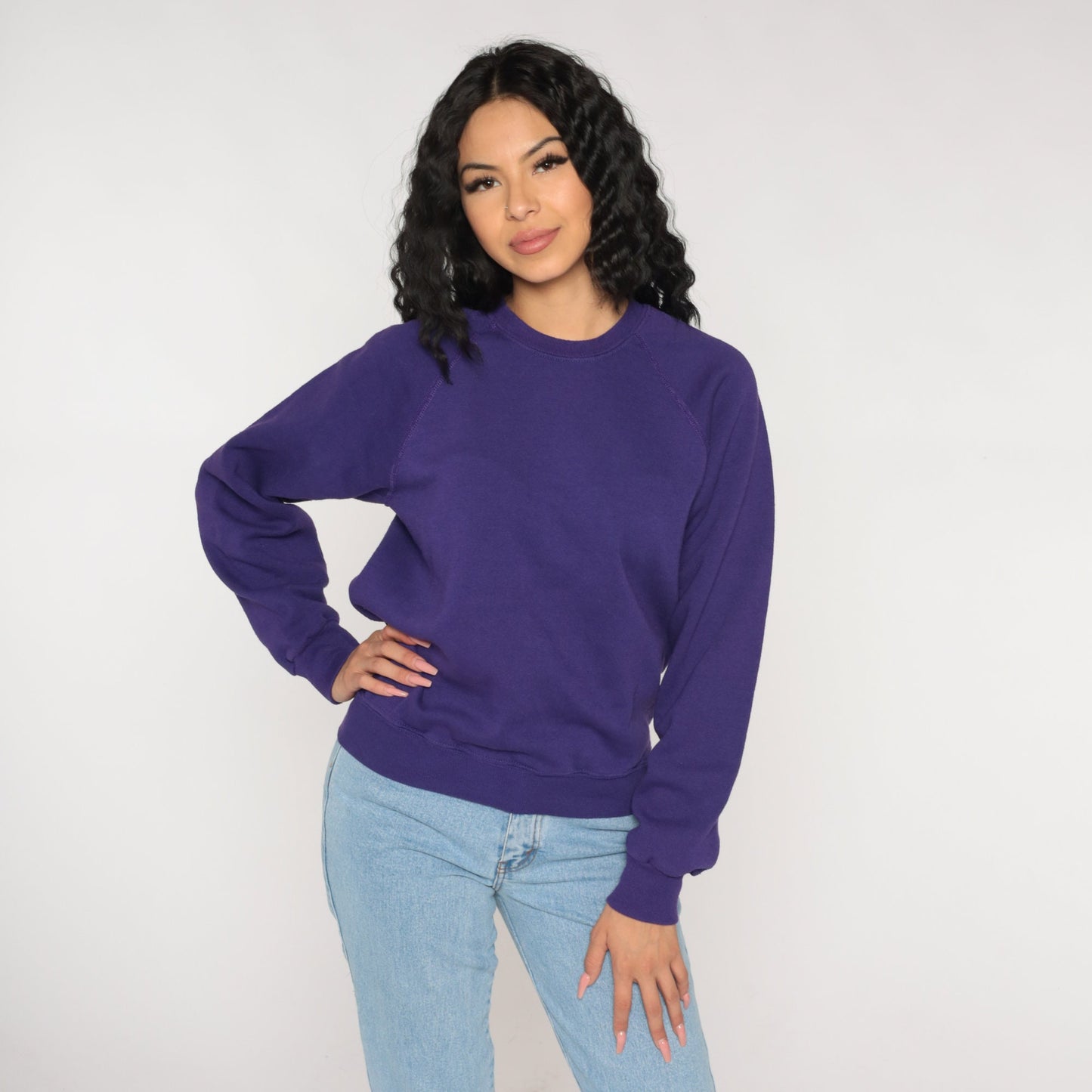 90s Purple Raglan Sweatshirt Crewneck Pullover Small S