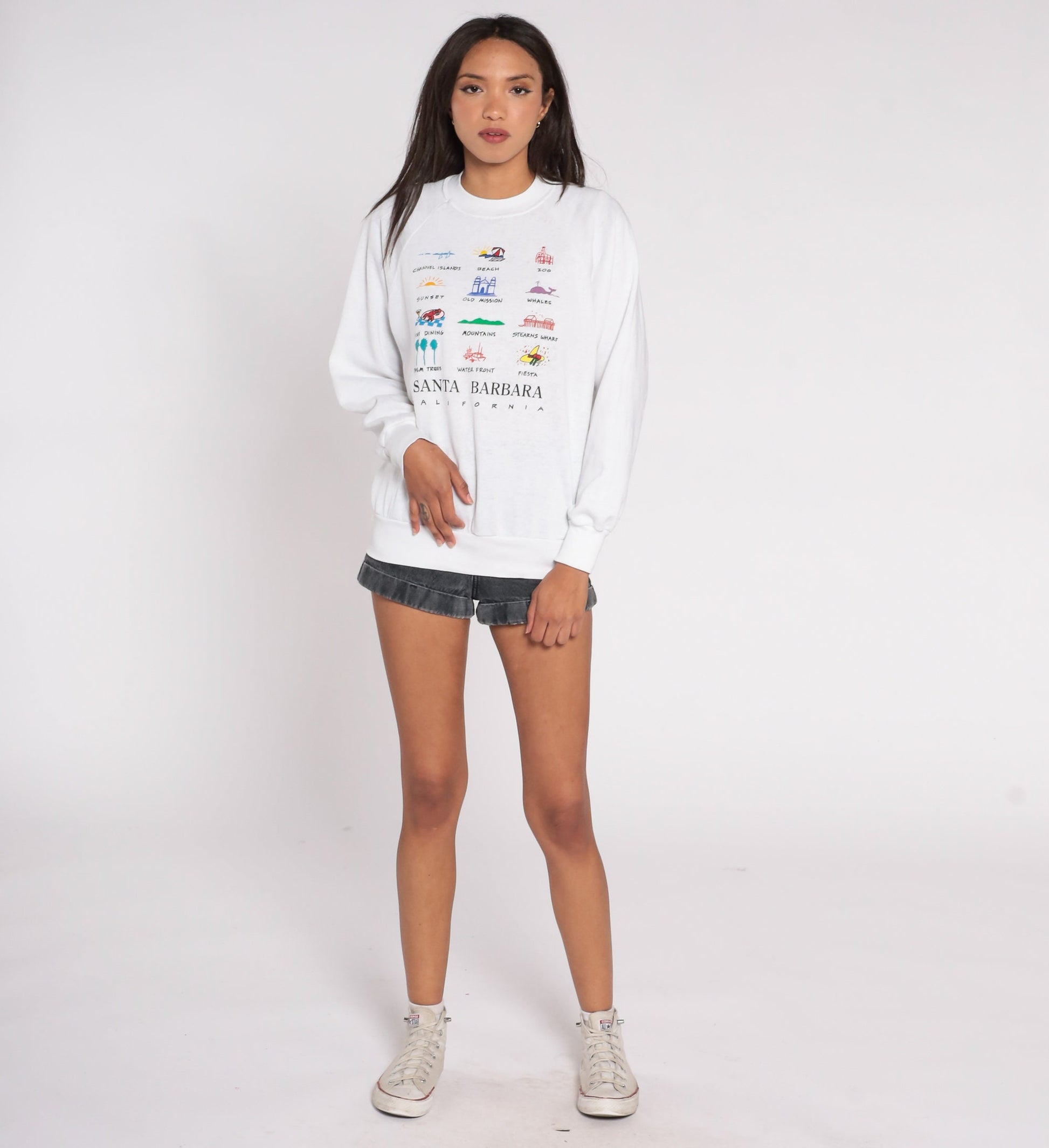 90s Santa Barbara California Raglan Sweatshirt White Graphic Pullover Extra Large XXL