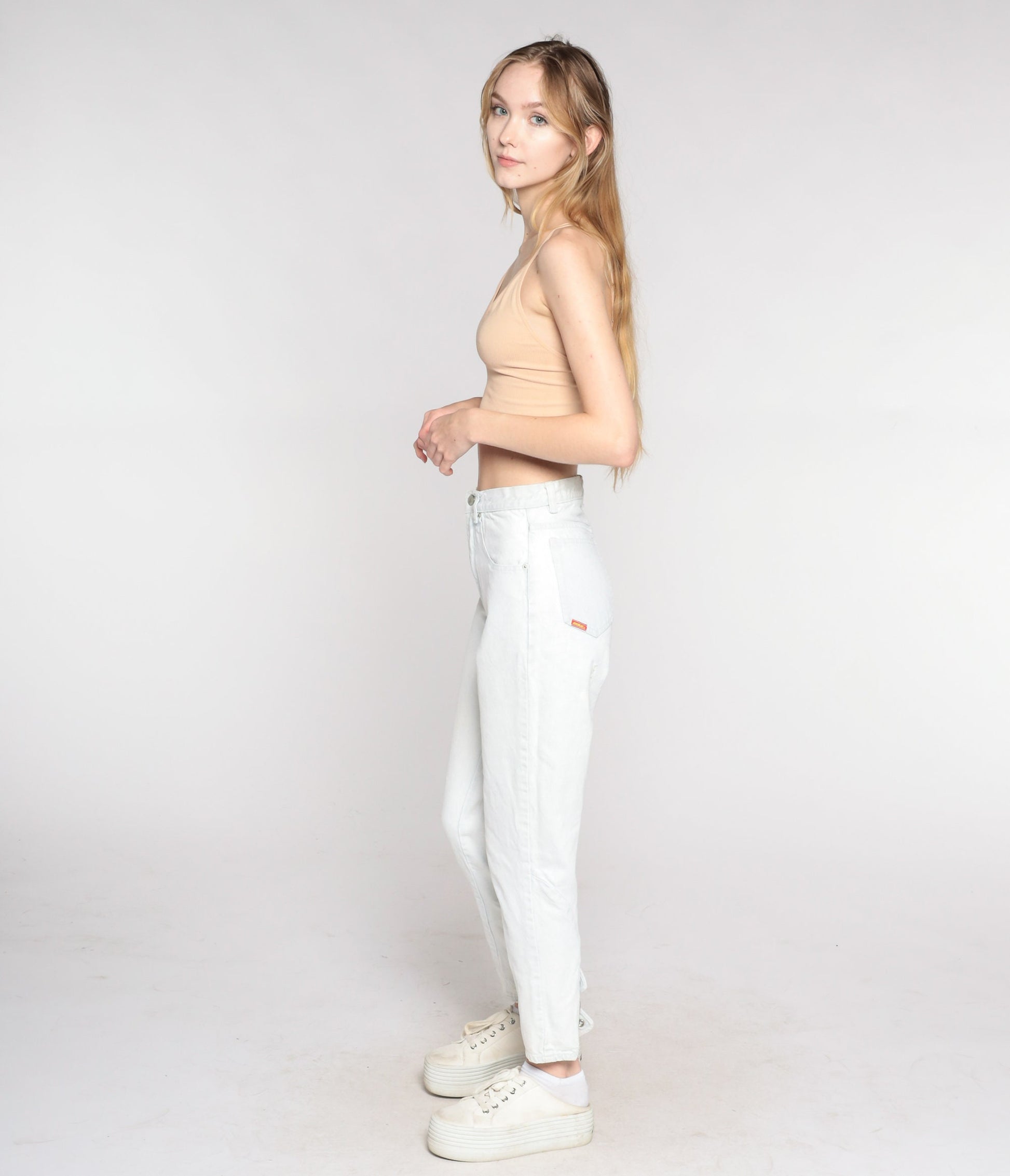 90s Jordache High Waisted Mom Jeans Pale Blue Stone Wash Heart Snap Ankle Extra Small