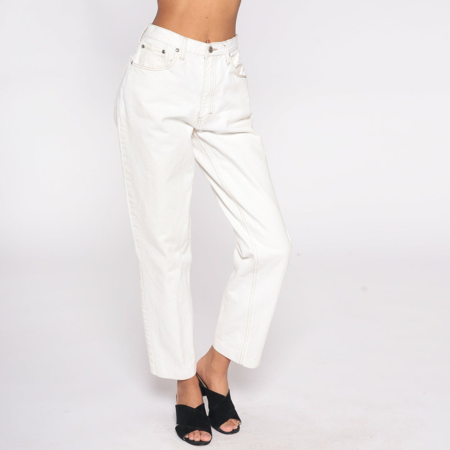 00s Anchor Blue White High Rise Straight Leg Jeans Cotton Denim Medium