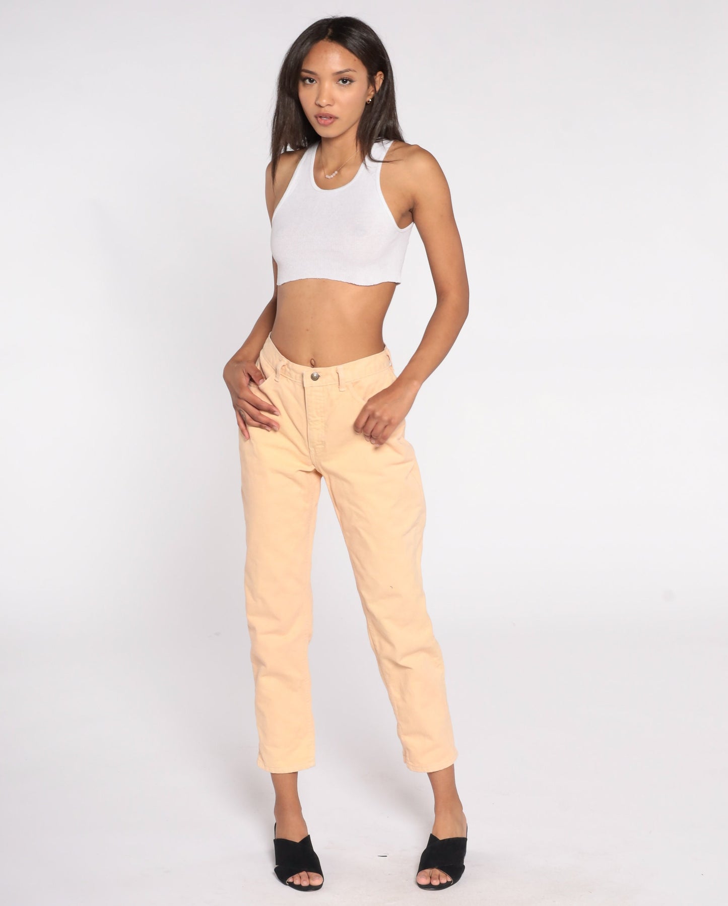 90s Peach Denim Jeans High Rise Slim Tapered Mom Jeans Small 27