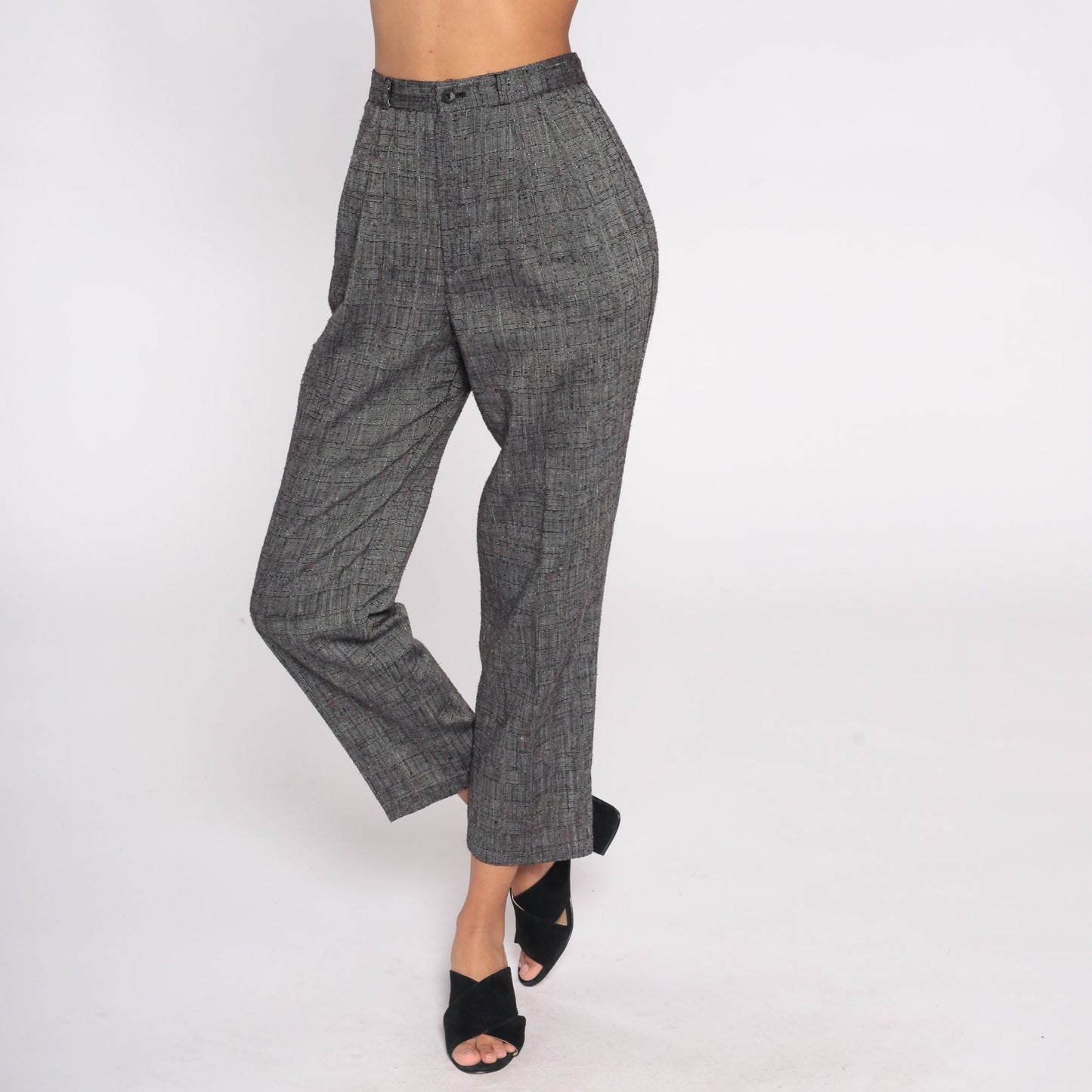 90s Grey Pleated High-Waist Trousers Tapered Small 26