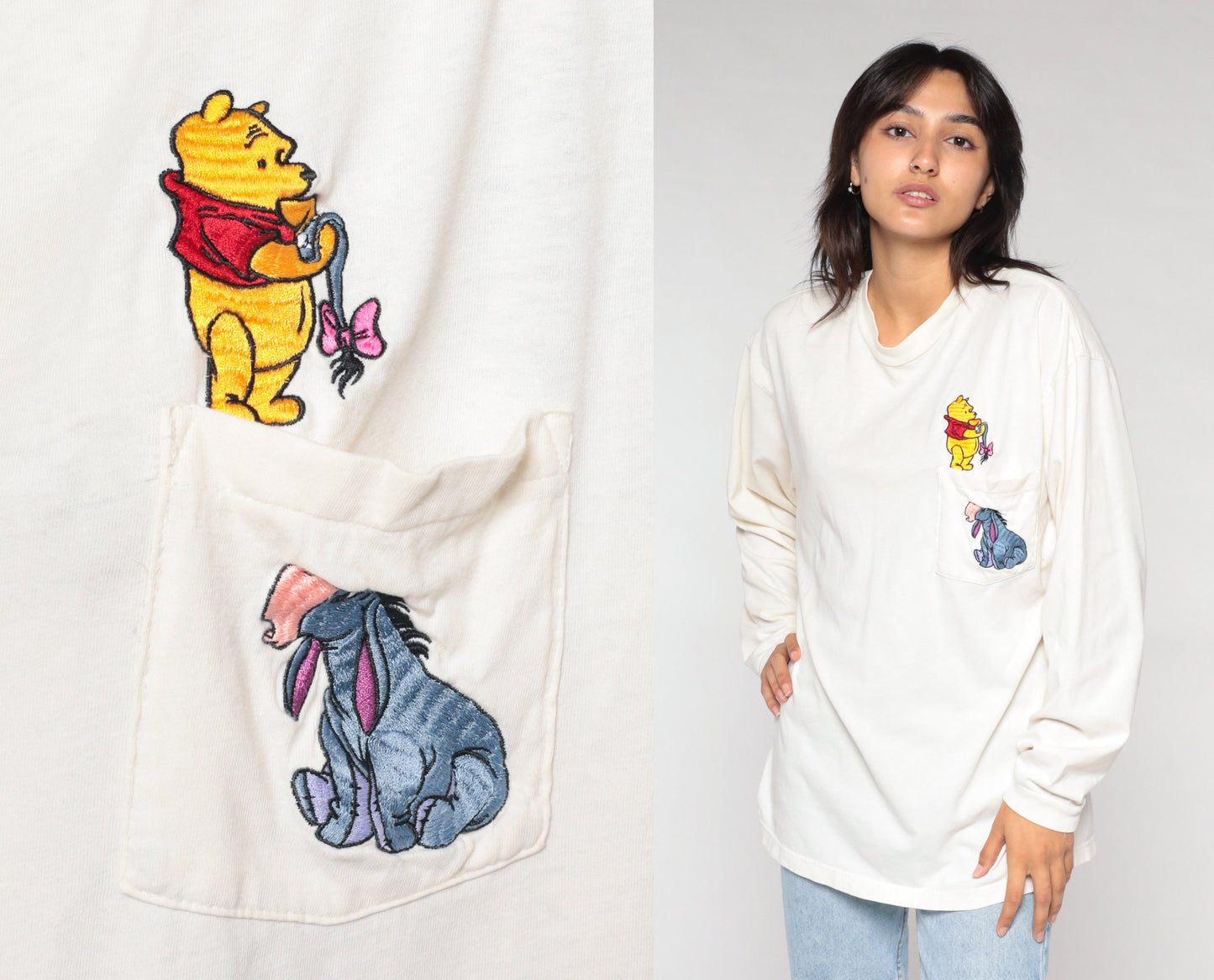 Y2K Disney Store Winnie The Pooh Eeyore Graphic Tee Long Sleeve White Large L