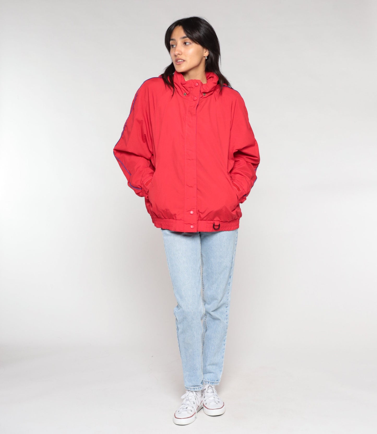 90s Eddie Bauer Red Hooded Windbreaker Jacket Nylon Large L
