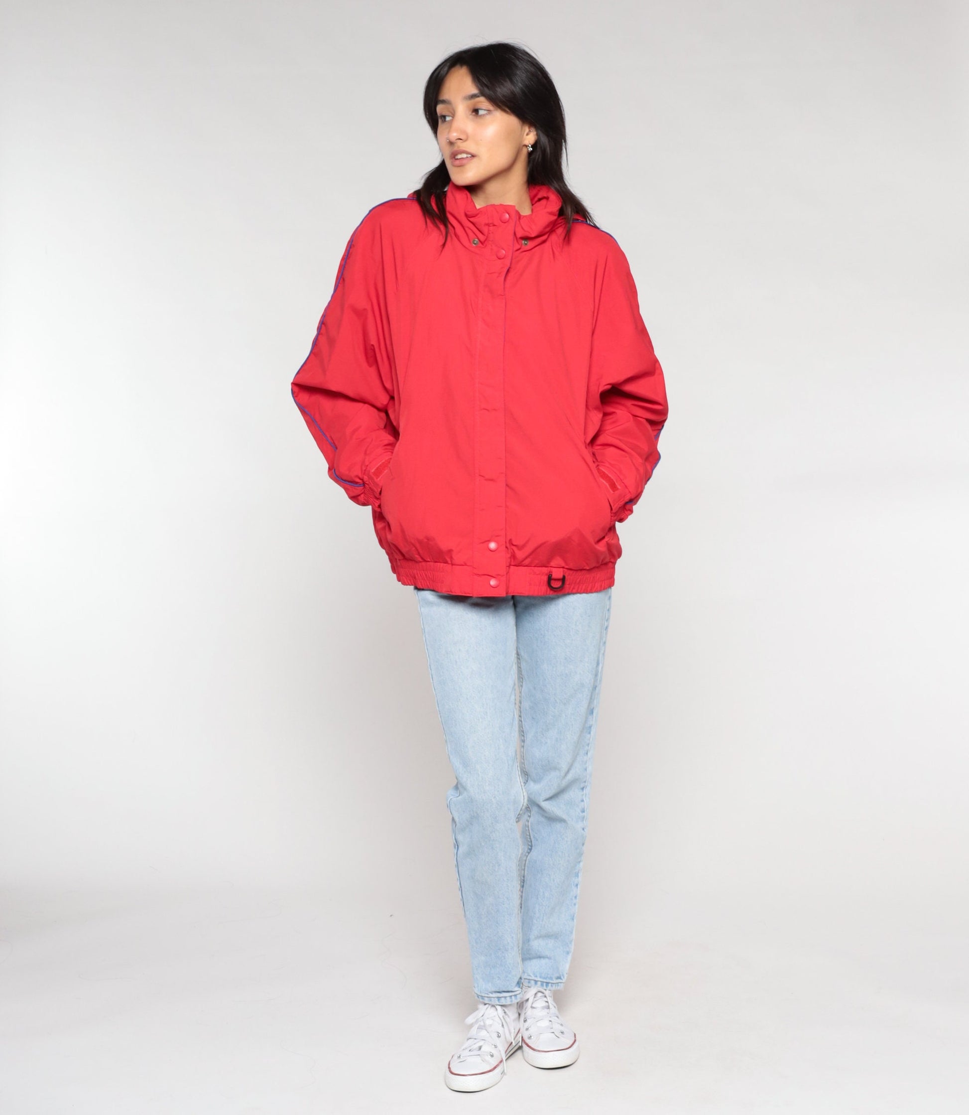 90s Eddie Bauer Red Hooded Windbreaker Jacket Nylon Large L