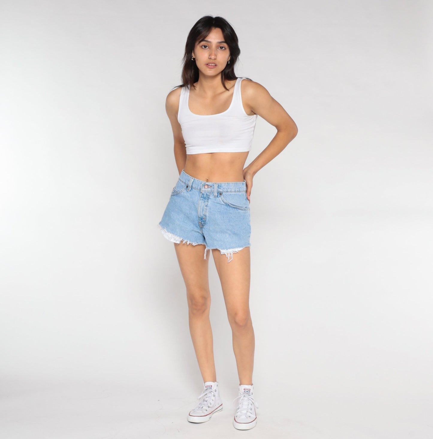 90s Levi's 560 Cutoff Denim Shorts Blue Frayed Mid Rise Small