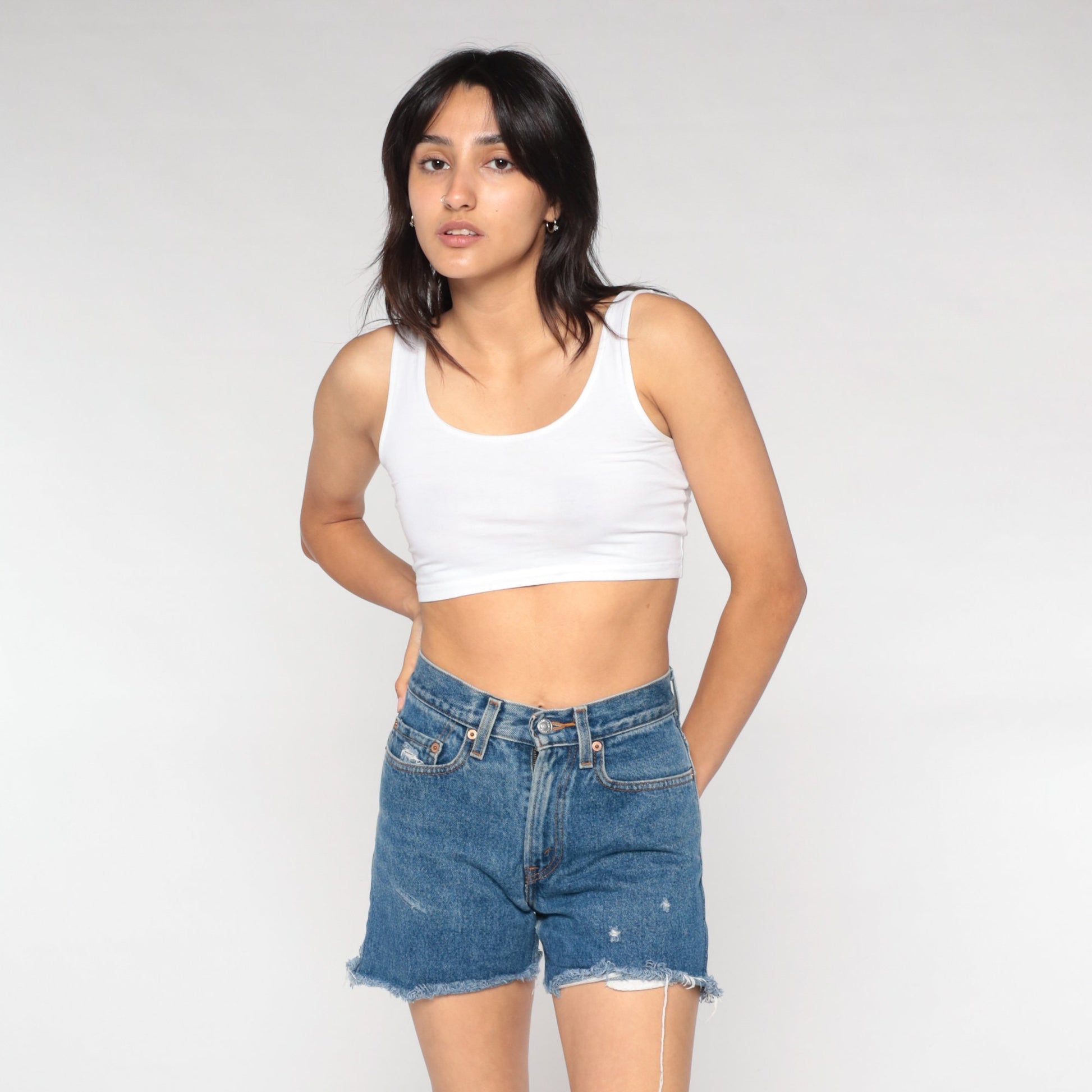Levi's 569 Y2K Denim Cut-Off Shorts Blue Frayed Mid Rise Extra Small