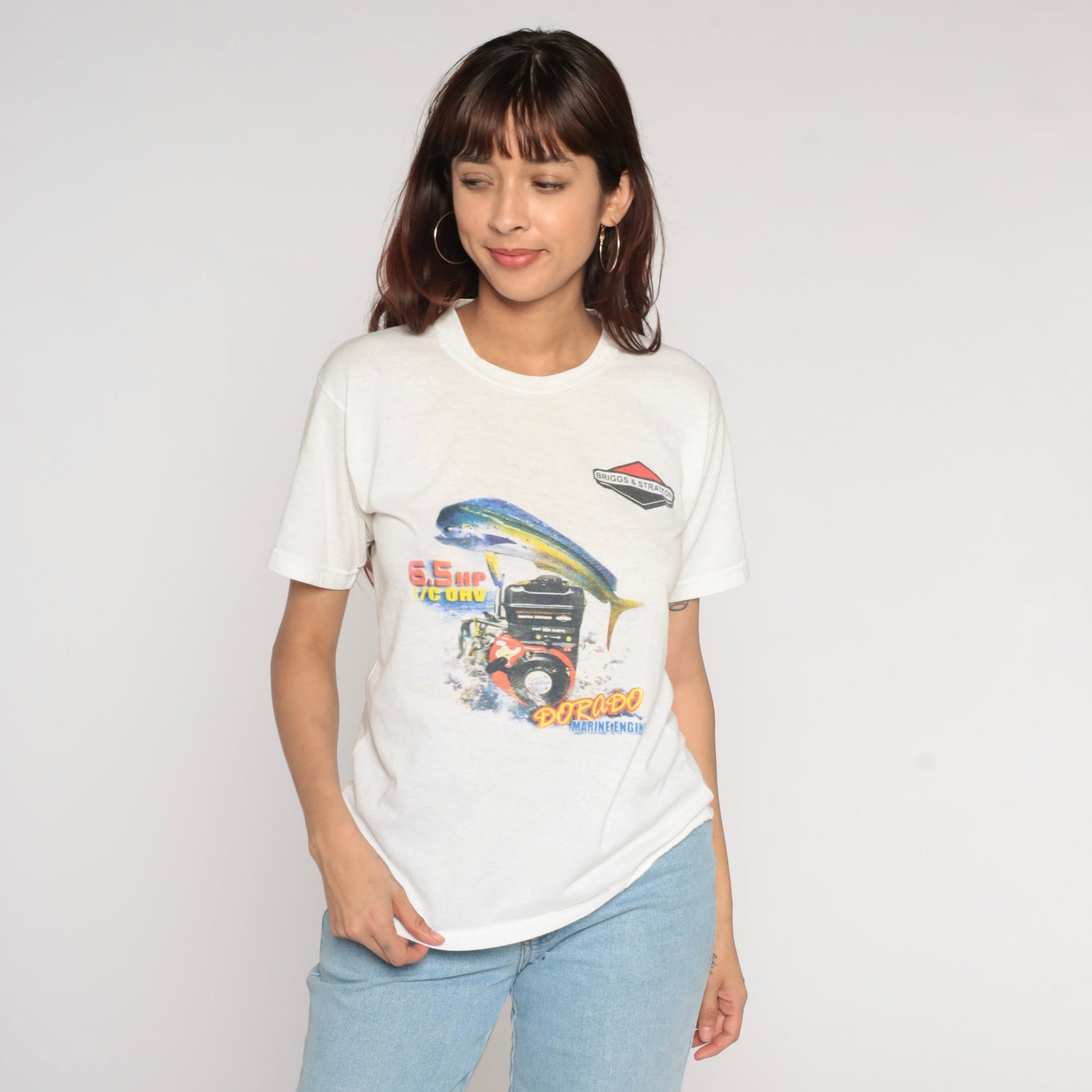 90s Briggs & Stratton Dorado Engine Graphic T-Shirt White Single Stitch Small