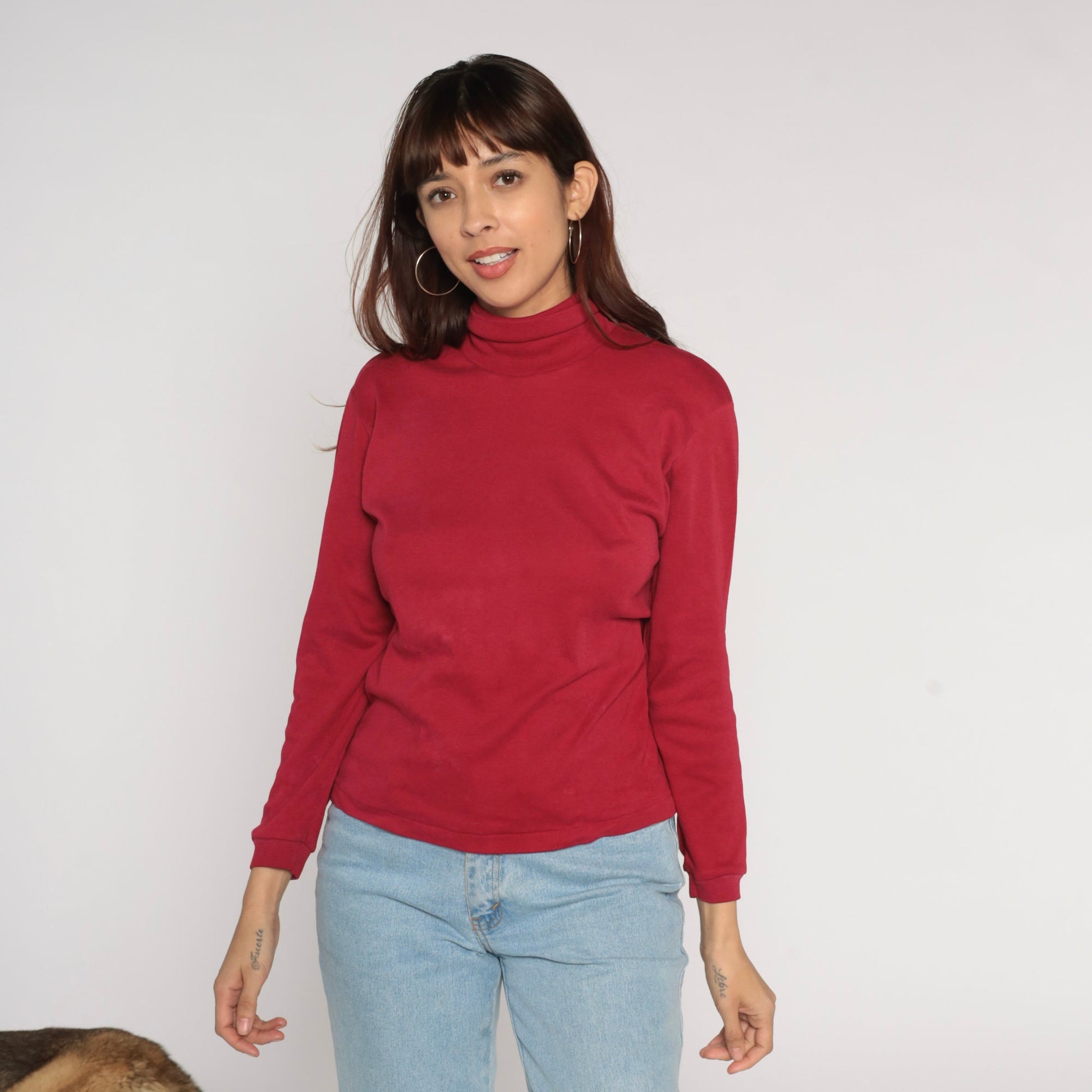 Y2K Red Turtleneck Long Sleeve Shirt Small Medium