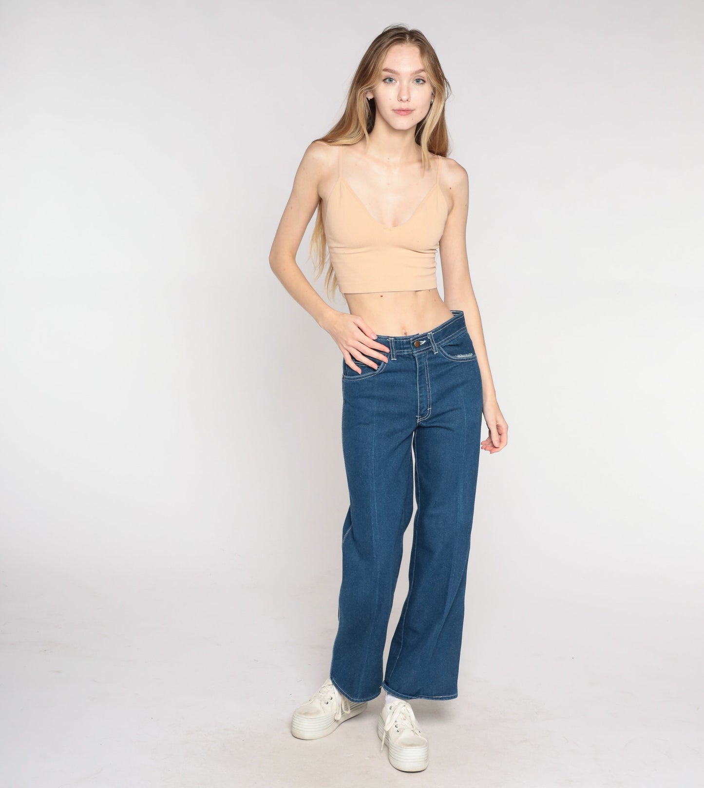 80s Delance High-Waist Straight-Leg Jeans Dark Blue Denim Small