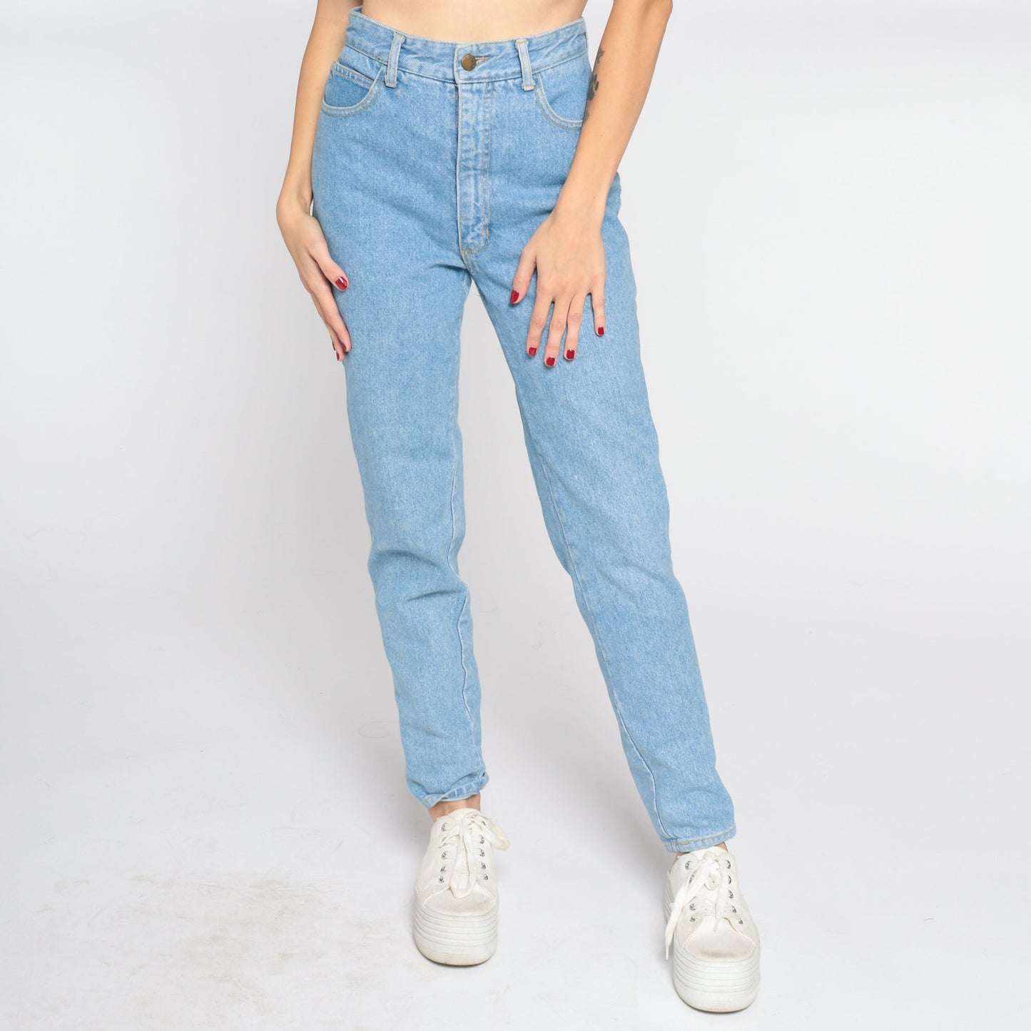 90s Paris Blues High Waist Tapered Mom Jeans Blue Denim Extra Small