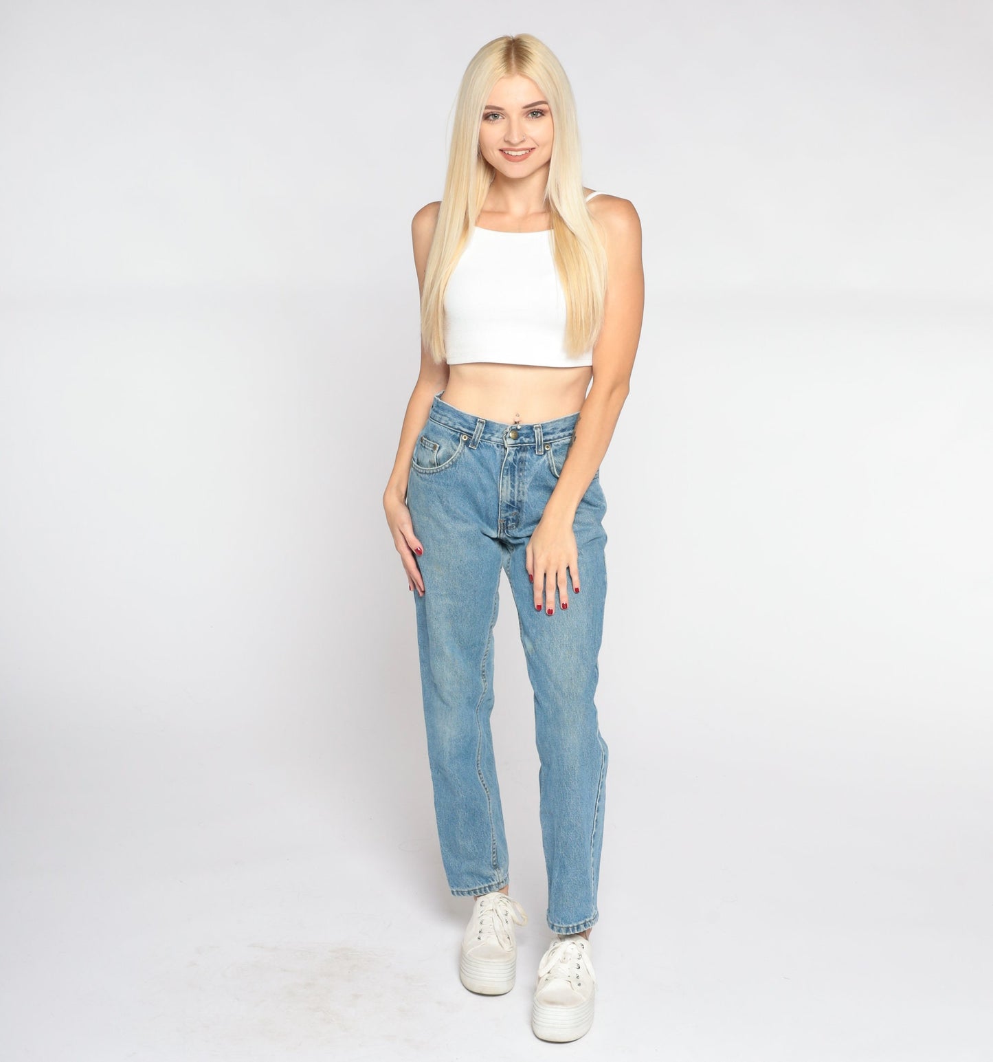 90s Class Club Mid Rise Straight Leg Jeans Blue Denim Small S