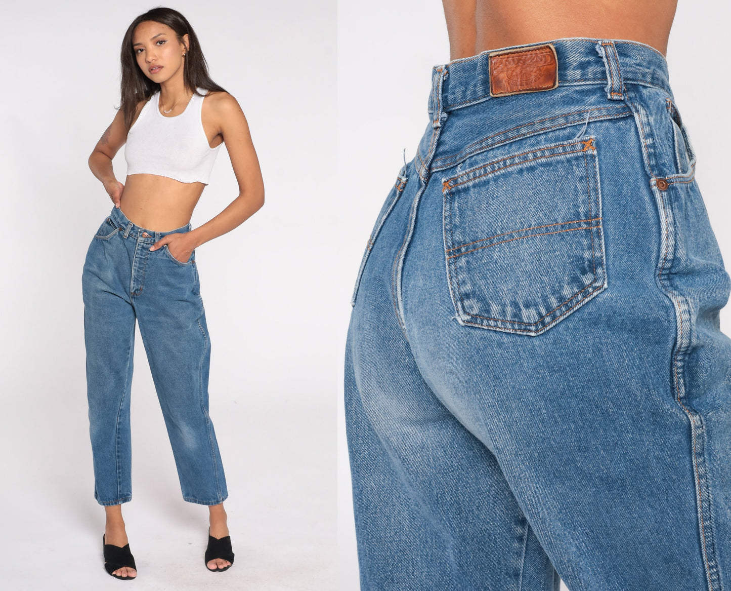90s Lands End High-Waist Straight Leg Jeans Faded Blue Denim Small S