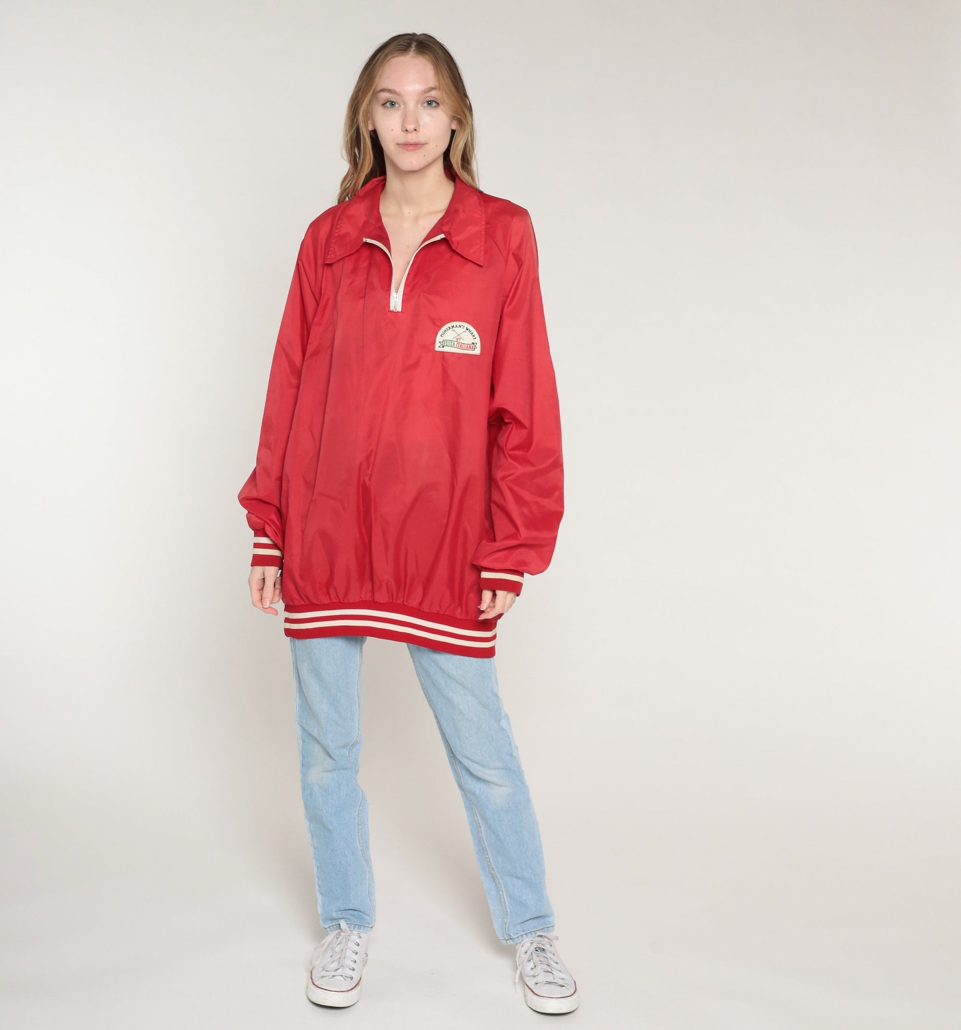 1987 Fisherman's Wharf Festa Italiana San Francisco Red Windbreaker Jacket Extra Large
