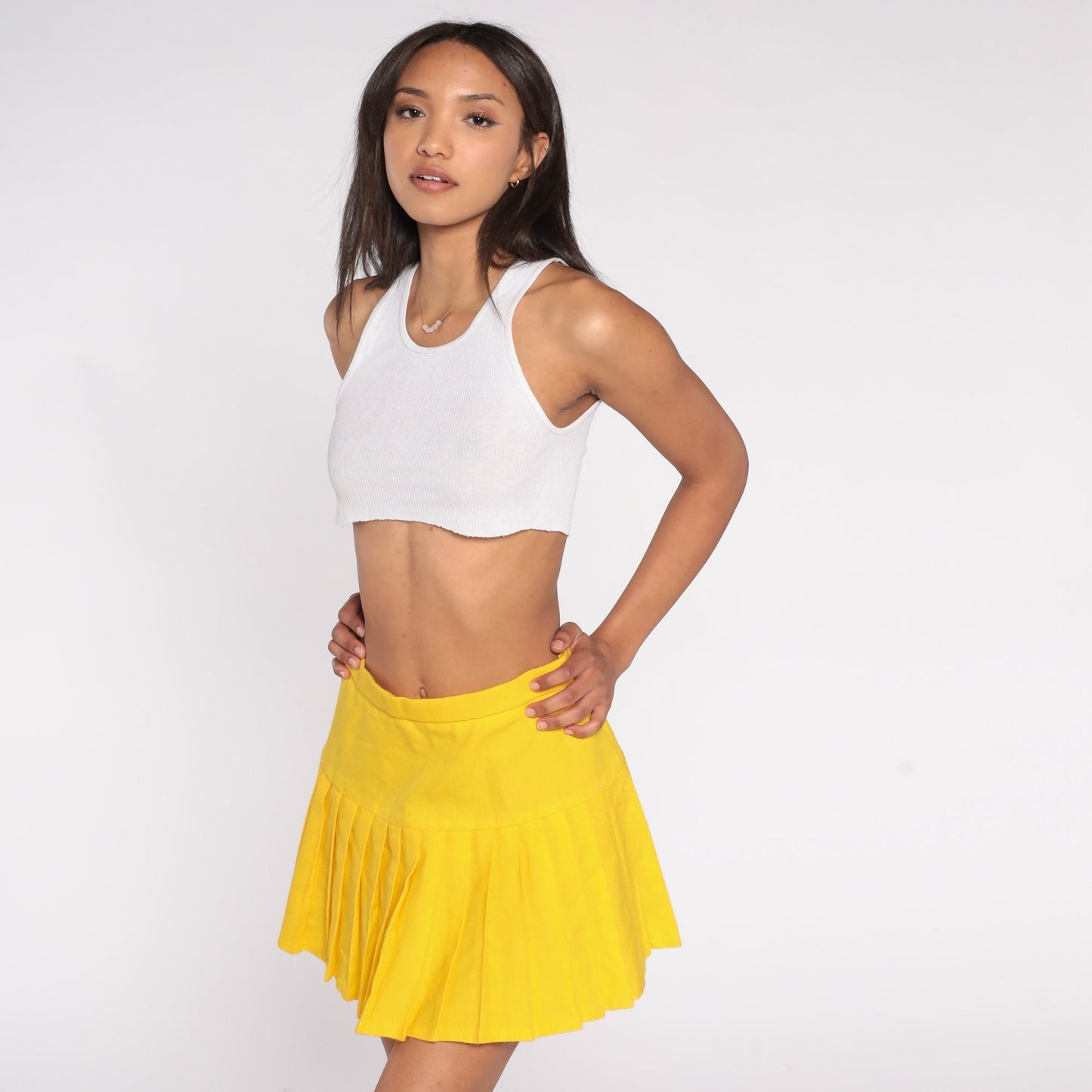 70s Albion Yellow Pleated Mini Skirt High Waist Extra Small
