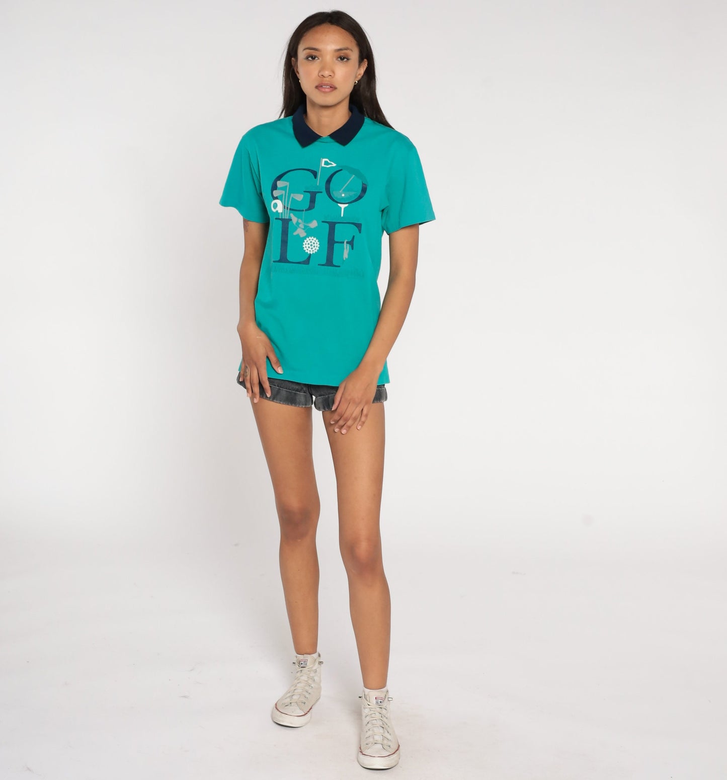 90s Golf Graphic Collared T-Shirt Turquoise Small S
