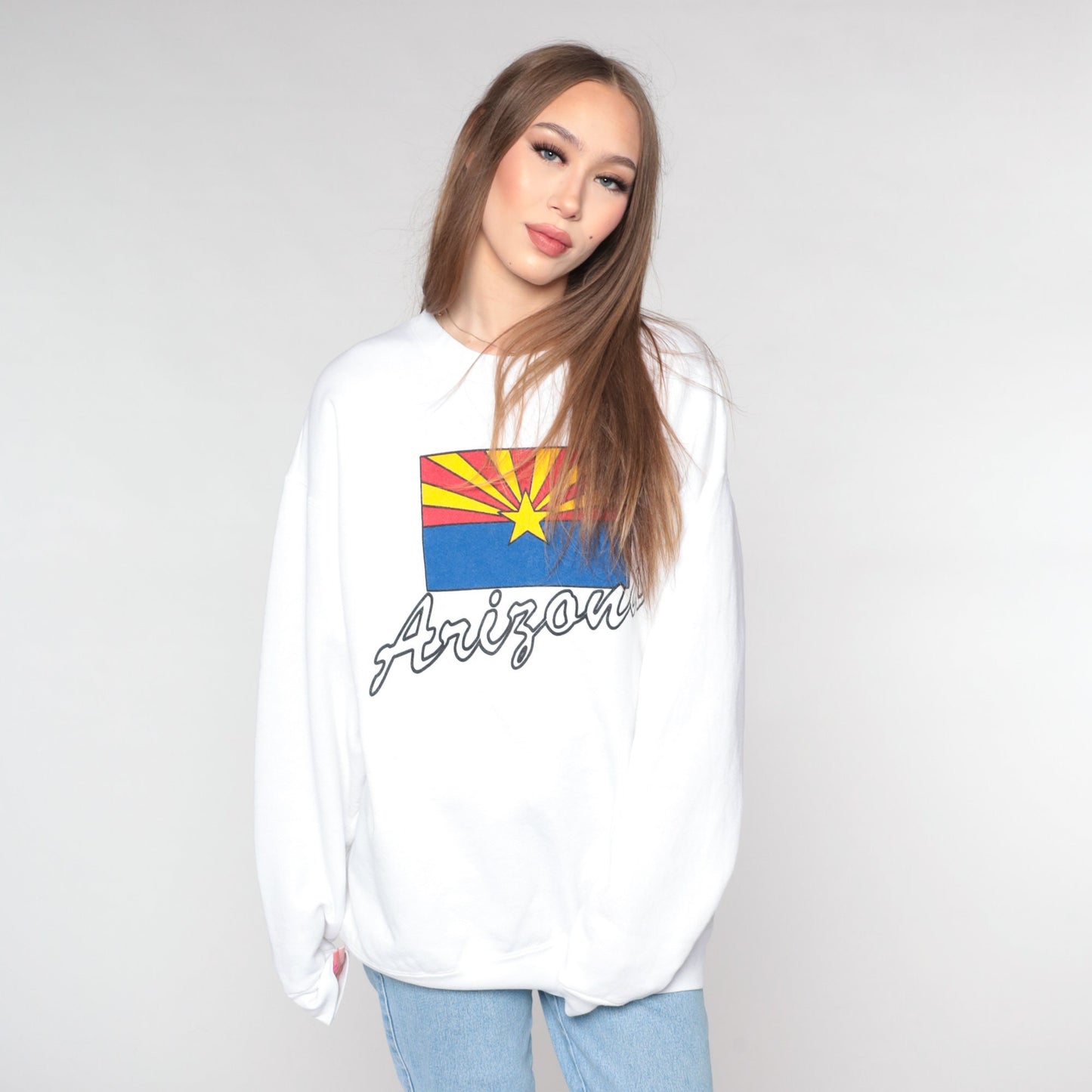 90s Arizona Flag Spellout Sweatshirt White Graphic Crewneck Extra Large XXL