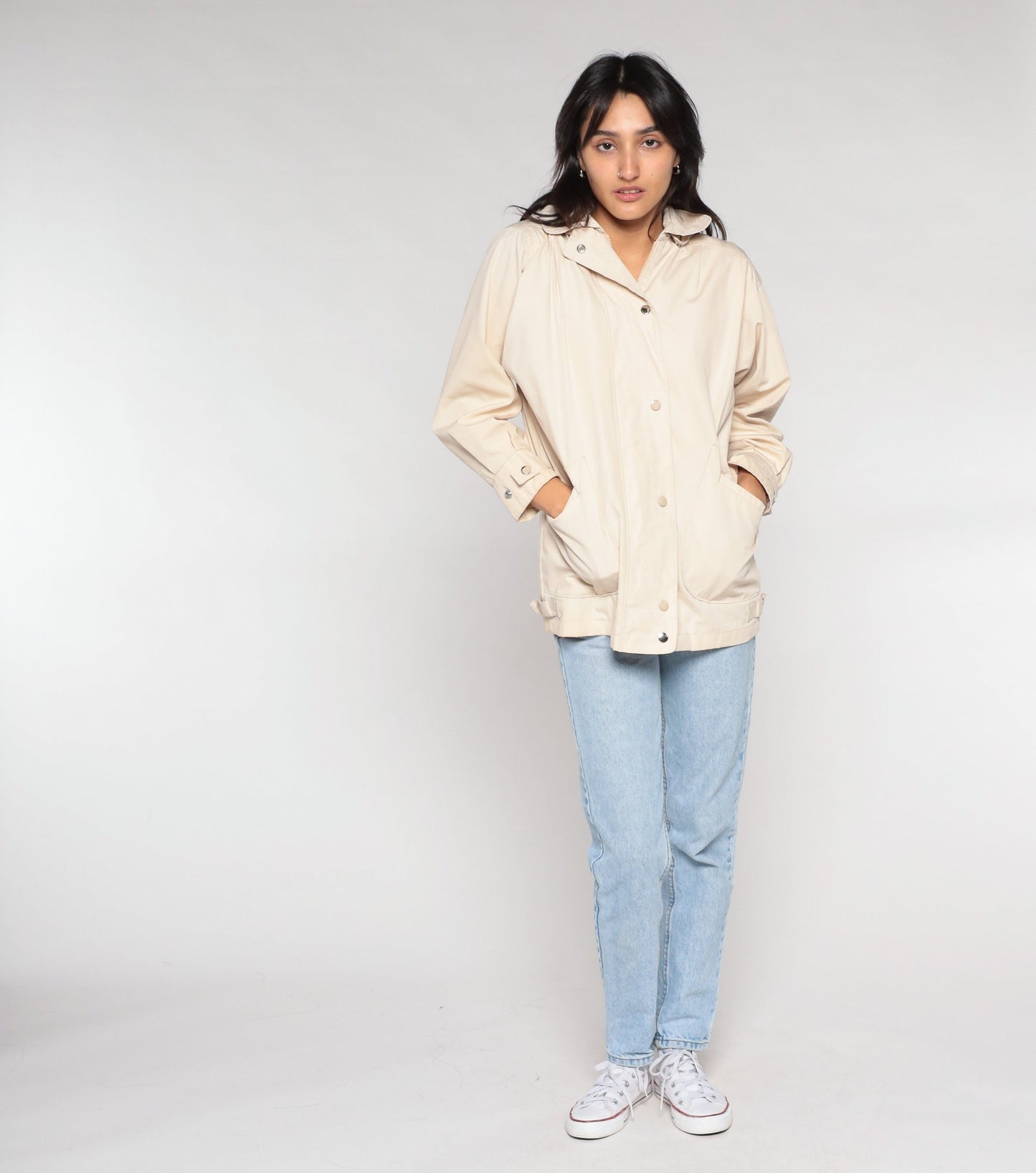 90s London Fog Cream Hooded Windbreaker Jacket Small S