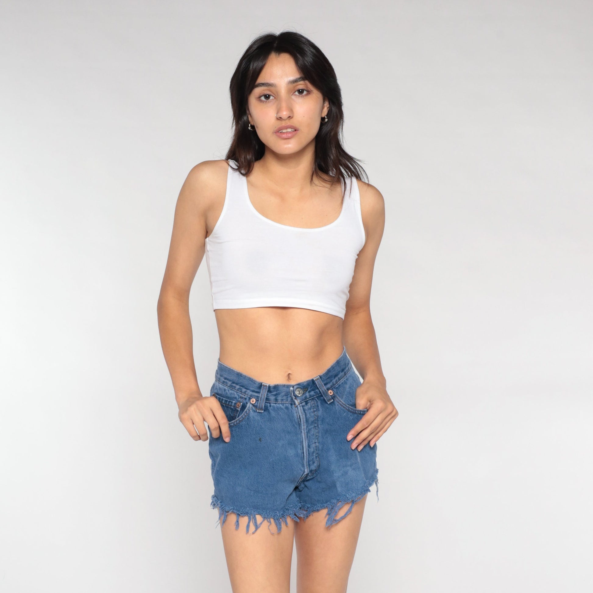 Levi's Y2K Overdyed Denim Cutoff Shorts High Rise Blue Frayed Small S