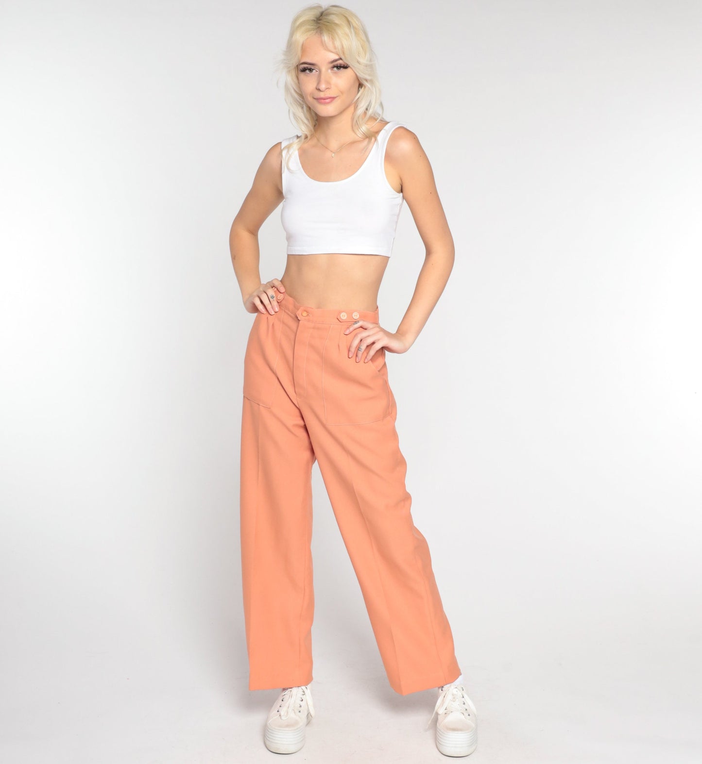 70s Peach High-Rise Straight Leg Trousers Small