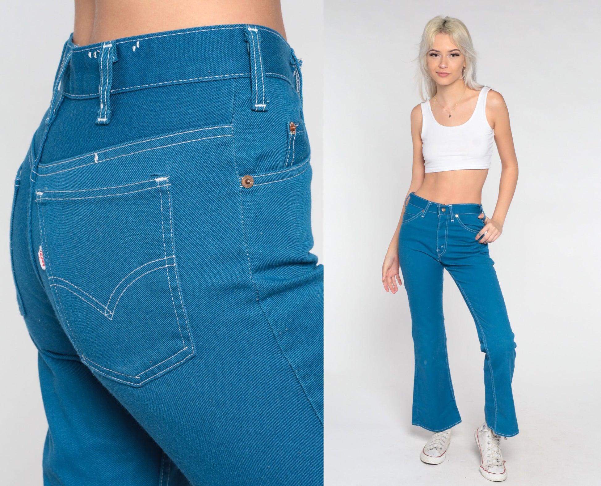 70s Levi's Bell Bottom Jeans High Waist Flare Blue Denim Extra Small