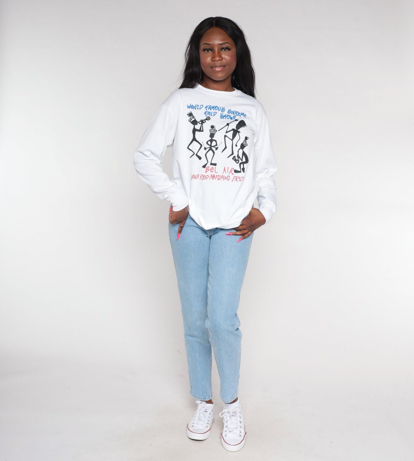 90s Bel Air Marching Band Long Sleeve Graphic Tee White Medium