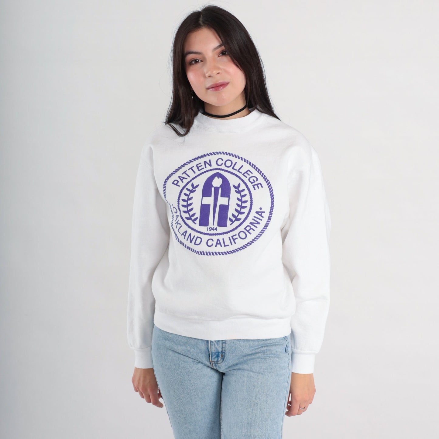 90s Patten College Oakland Graphic Sweatshirt White Small