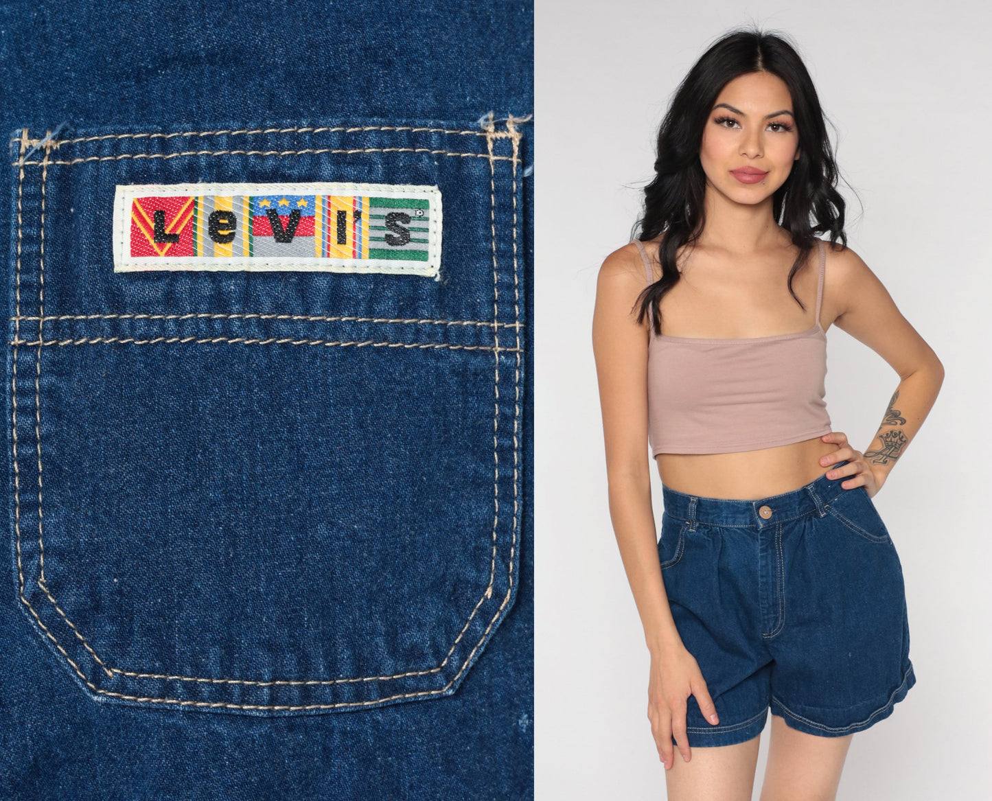 90s Levi's High Waisted Pleated Denim Shorts Dark Blue Small