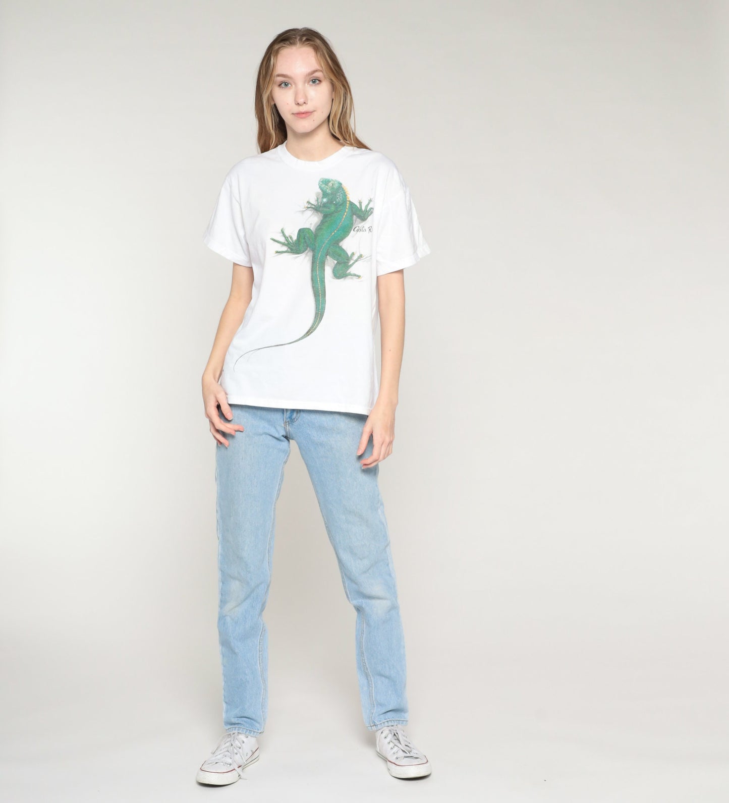 Y2K Costa Rica Iguana Graphic T-Shirt White Cotton Tee Medium