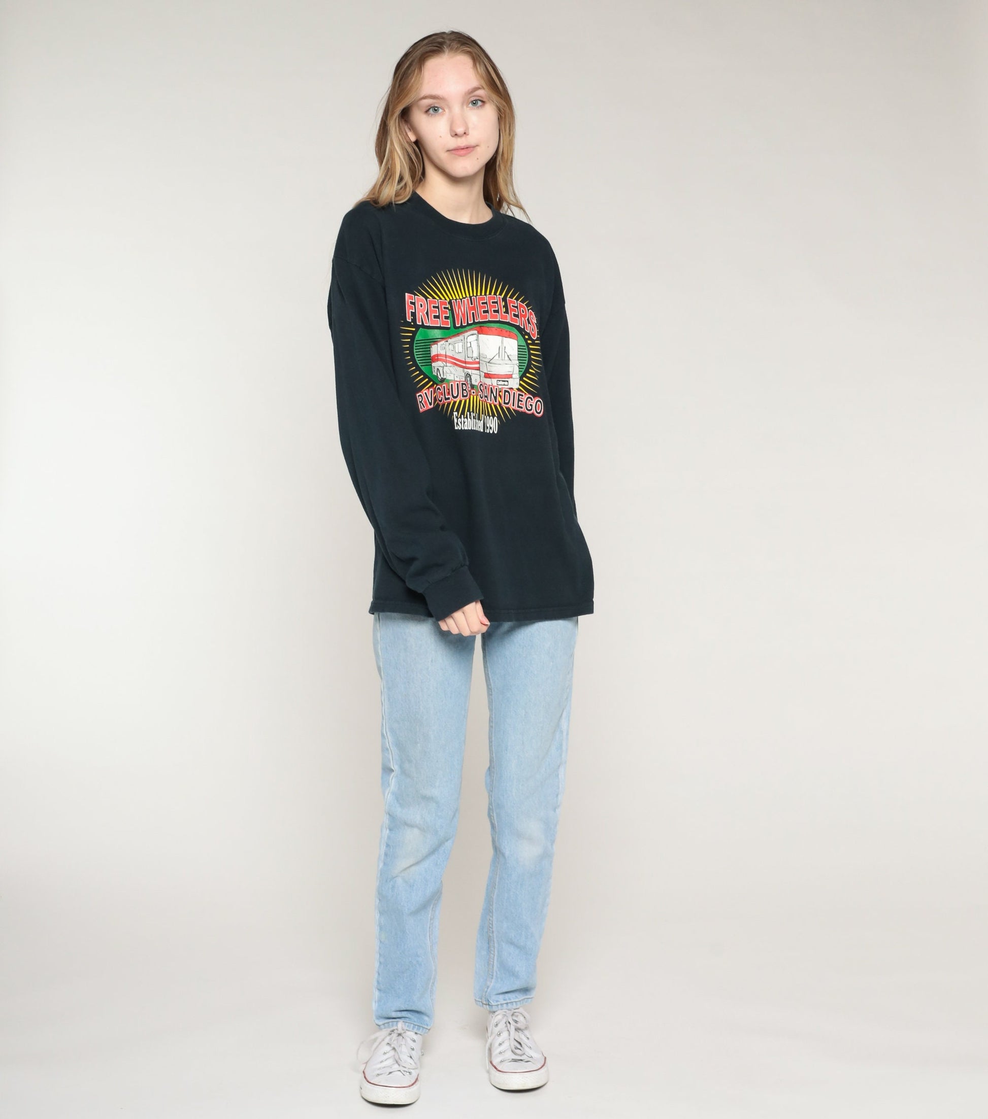 90s Freewheelers RV Club San Diego Long Sleeve Graphic Tee Black Large L