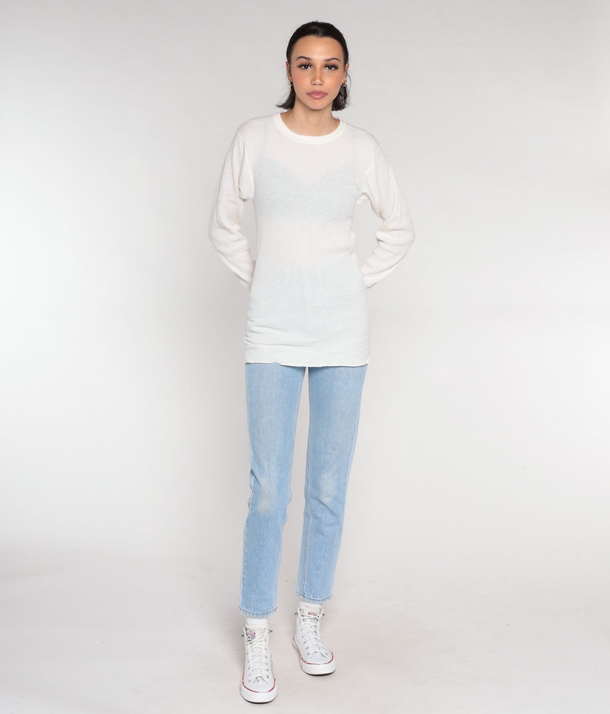80s Greatland Thermals White Waffle Knit Long Sleeve Undershirt Medium