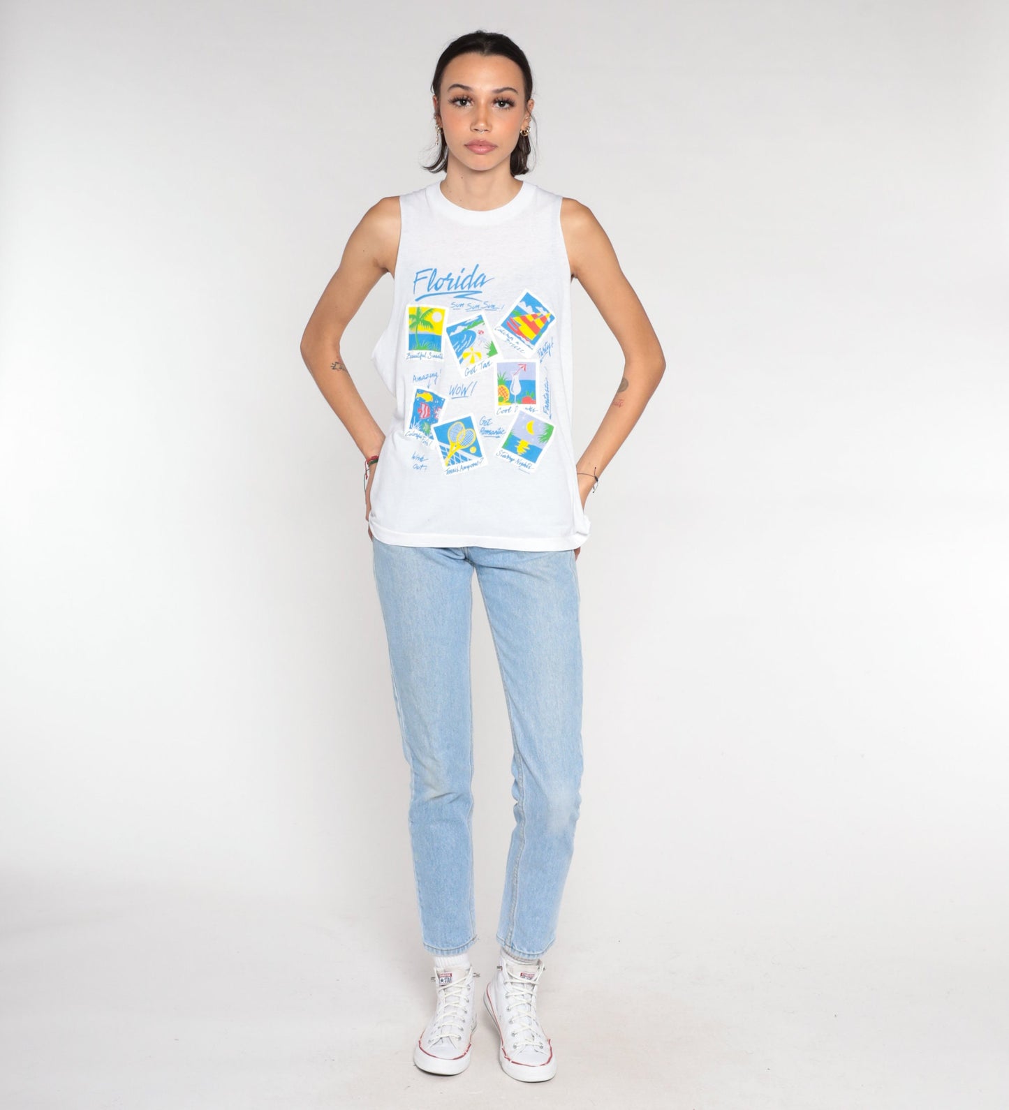 90s Florida Vacation Muscle Tank White Graphic Tourist Tee Small
