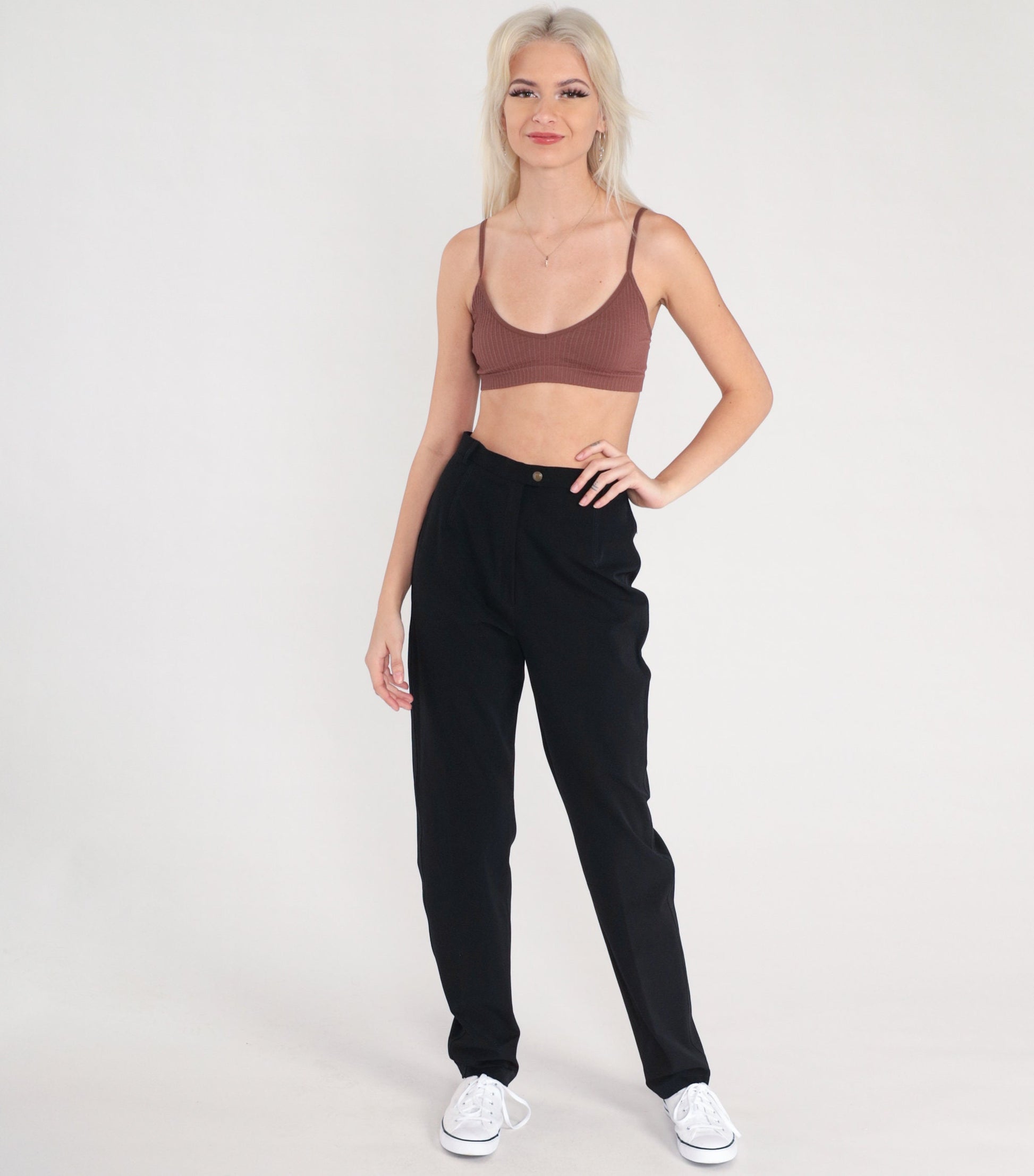 90s Mondi Black Tapered High-Waist Trousers Small
