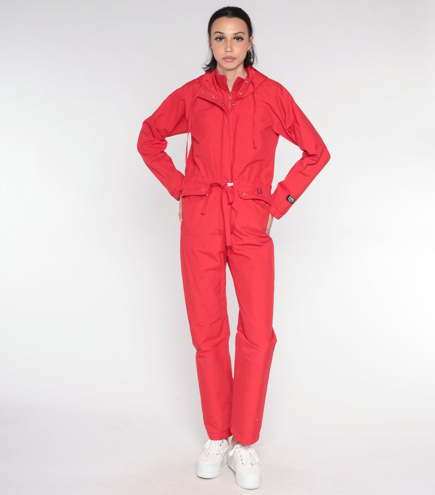 80s Fera Red Gortex Hooded Ski Suit One-Piece Snowsuit Extra Small
