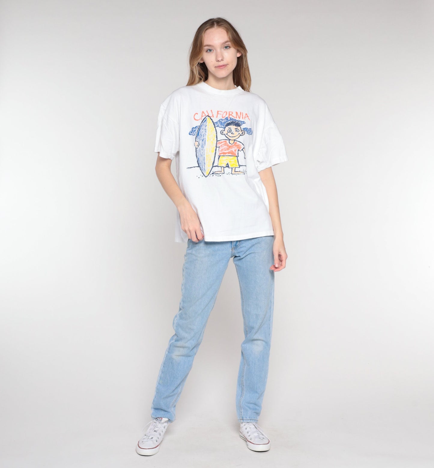 90s California Surfer Boy Graphic T-Shirt White Cotton Extra Large XL