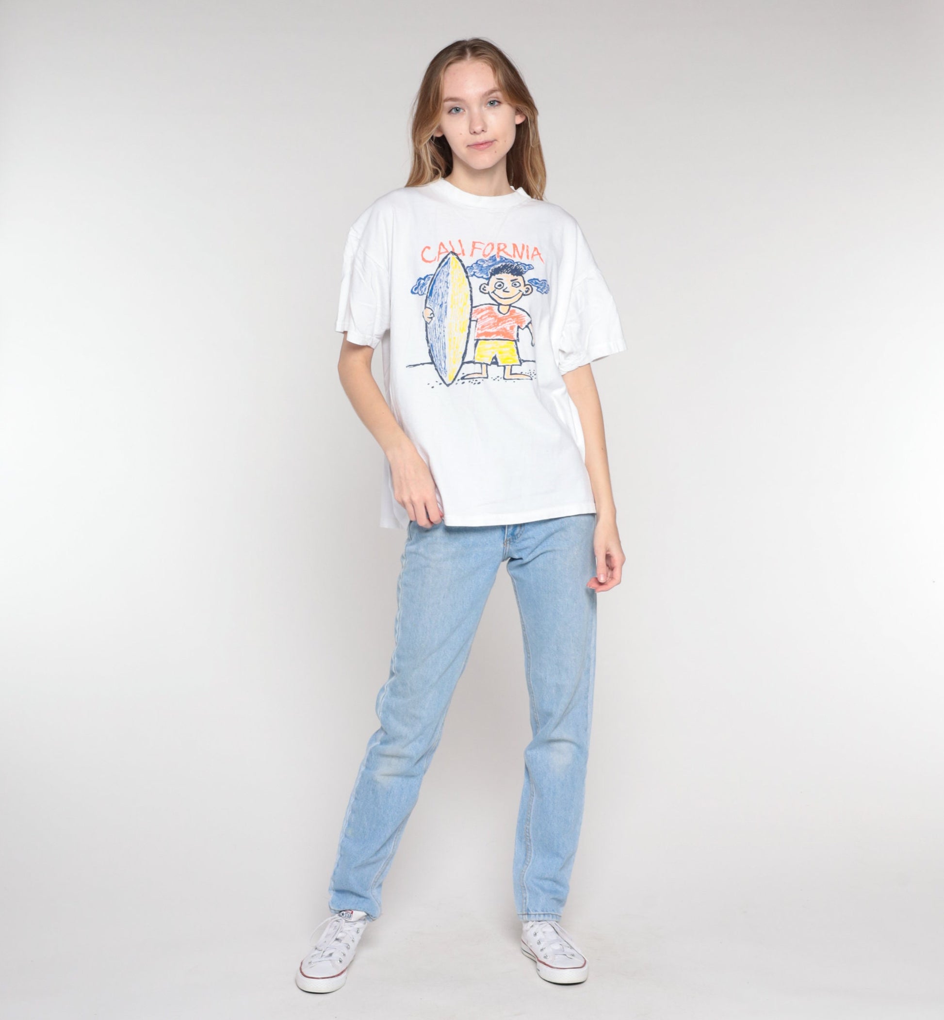 90s California Surfer Boy Graphic T-Shirt White Cotton Extra Large XL