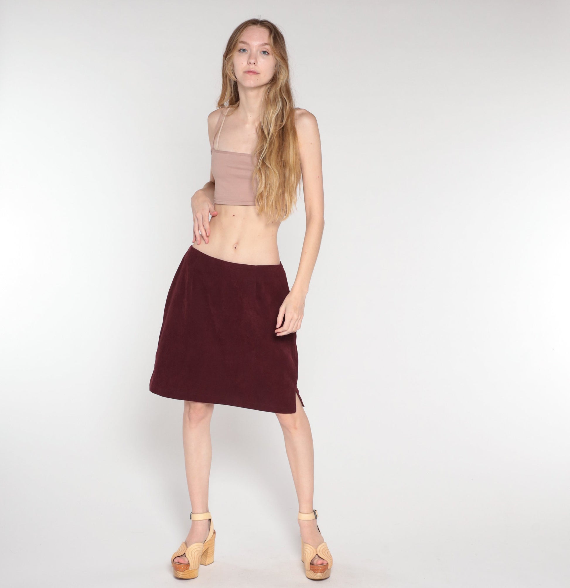 Y2K Plum Mini Pencil Skirt High Waisted Rear Zip Medium